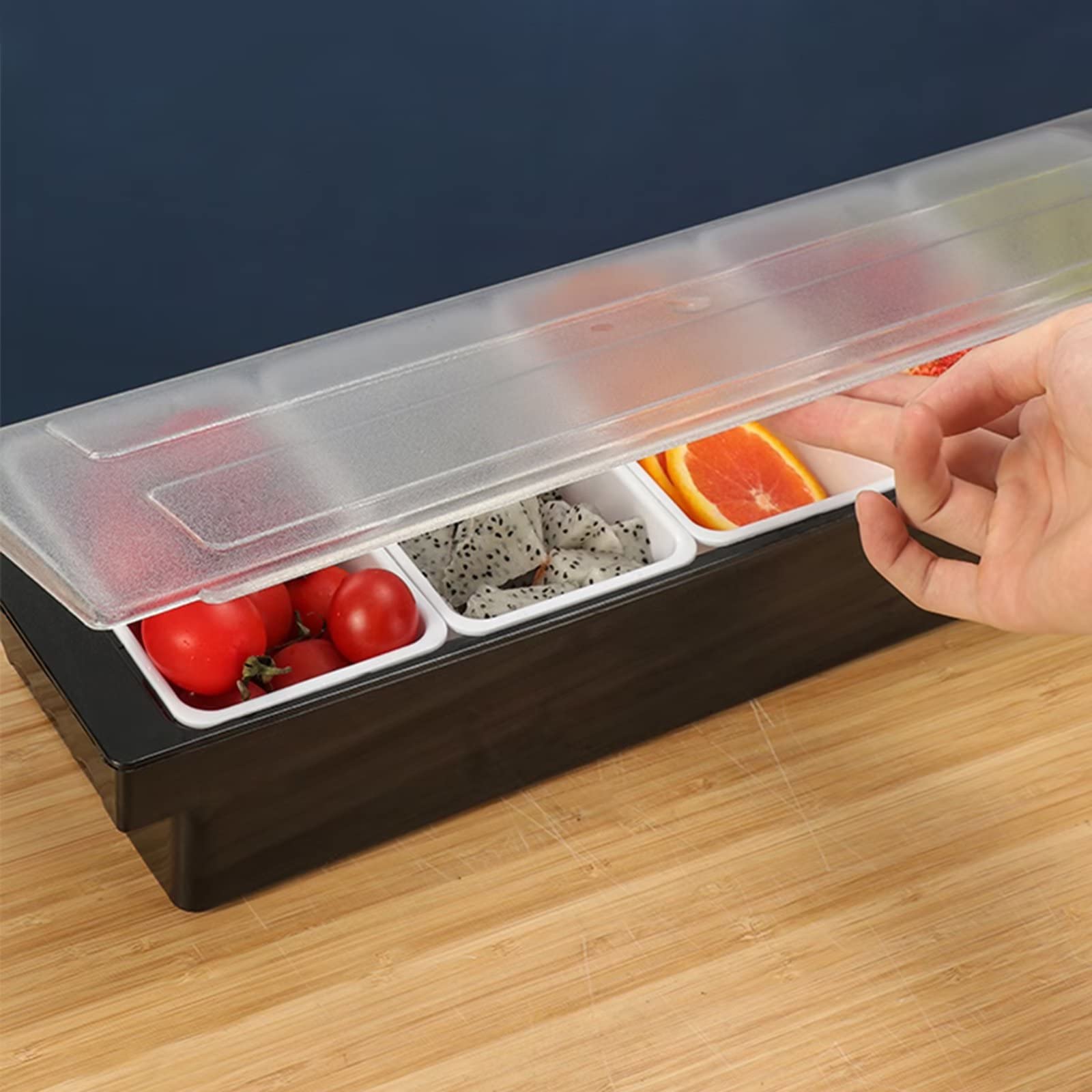 Tamnjvrr Ice Chilled Condiment Caddy With 6 Containers, 6 Compartments Fruit Veggie Condiment Caddy With Hinged Lid For Home Wor