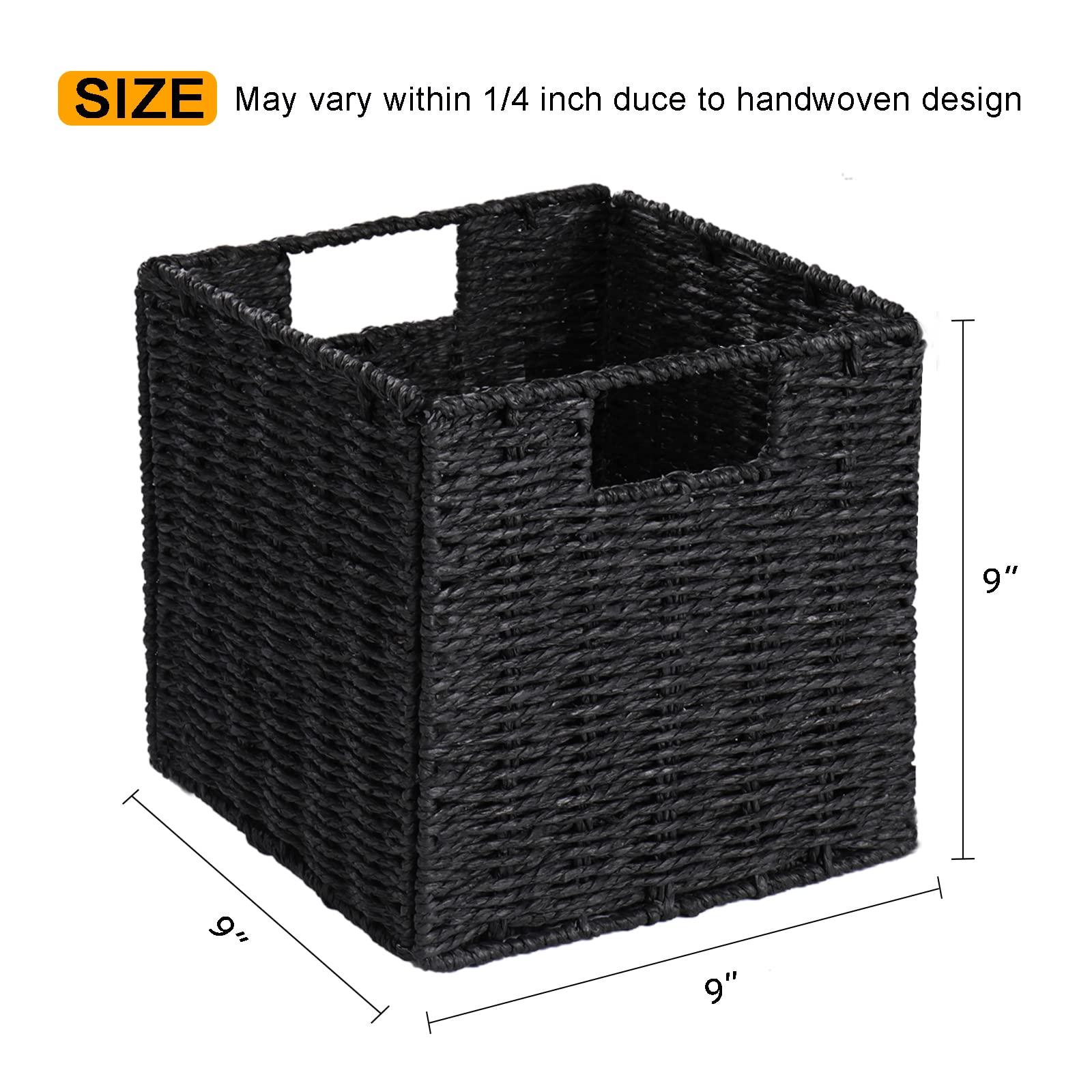Vagusicc Wicker Basket, Set Of 2 Woven Storage Baskets For Shelves, Foldable Cube Storage Basket Bins With Handles, 9 Inch Small