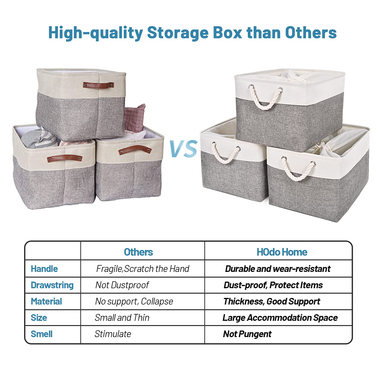 Hodo Home Storage Bins, Fabric Bin With Drawstring Closure And 2 Bold Handles, Collapsible Large Canvas Baskets For Organizing S