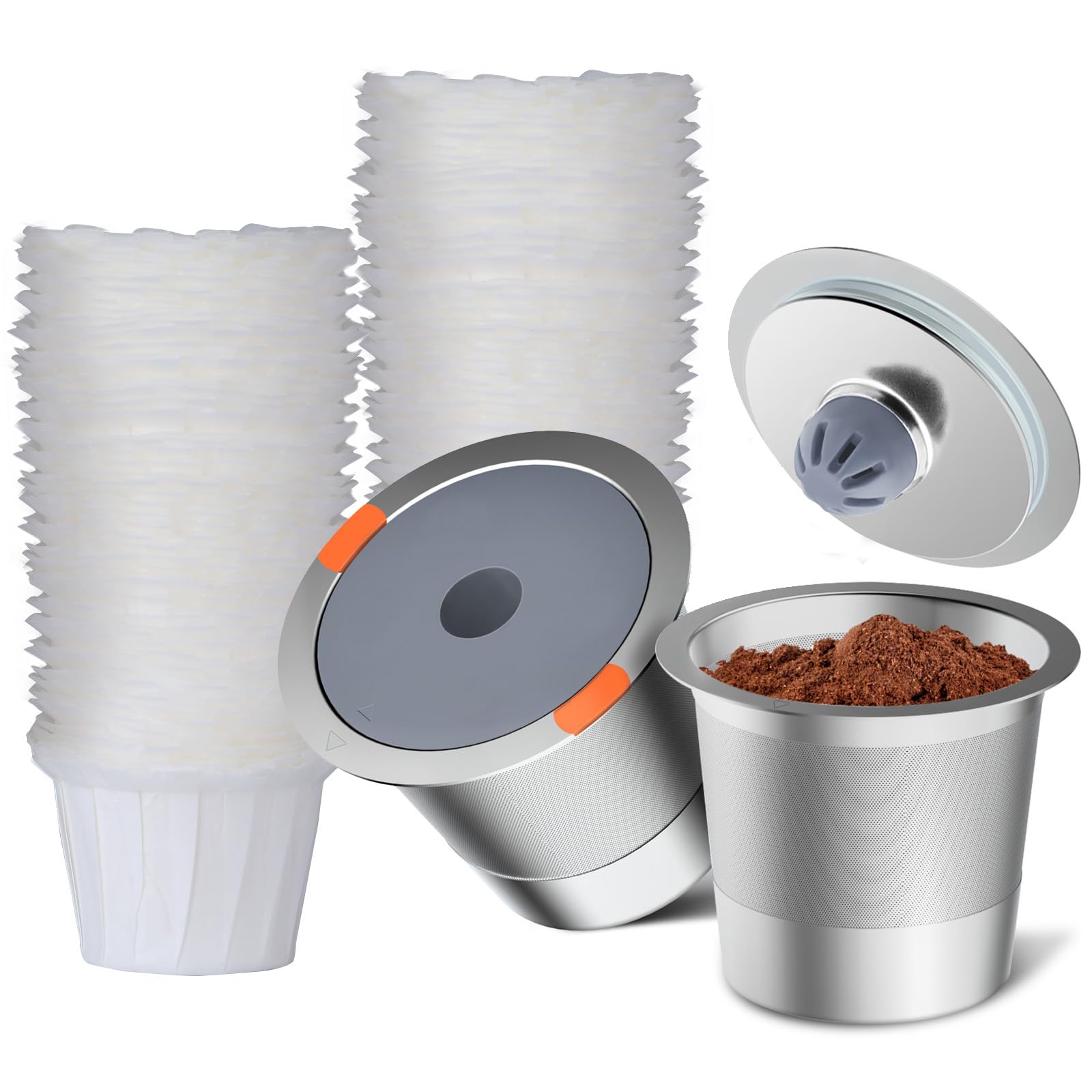 Reusable K Cup Coffee Filters,Universal Stainless Steel Refillable K Cups Filter With 100 Counts Coffee Filter Paper For 2.0 And