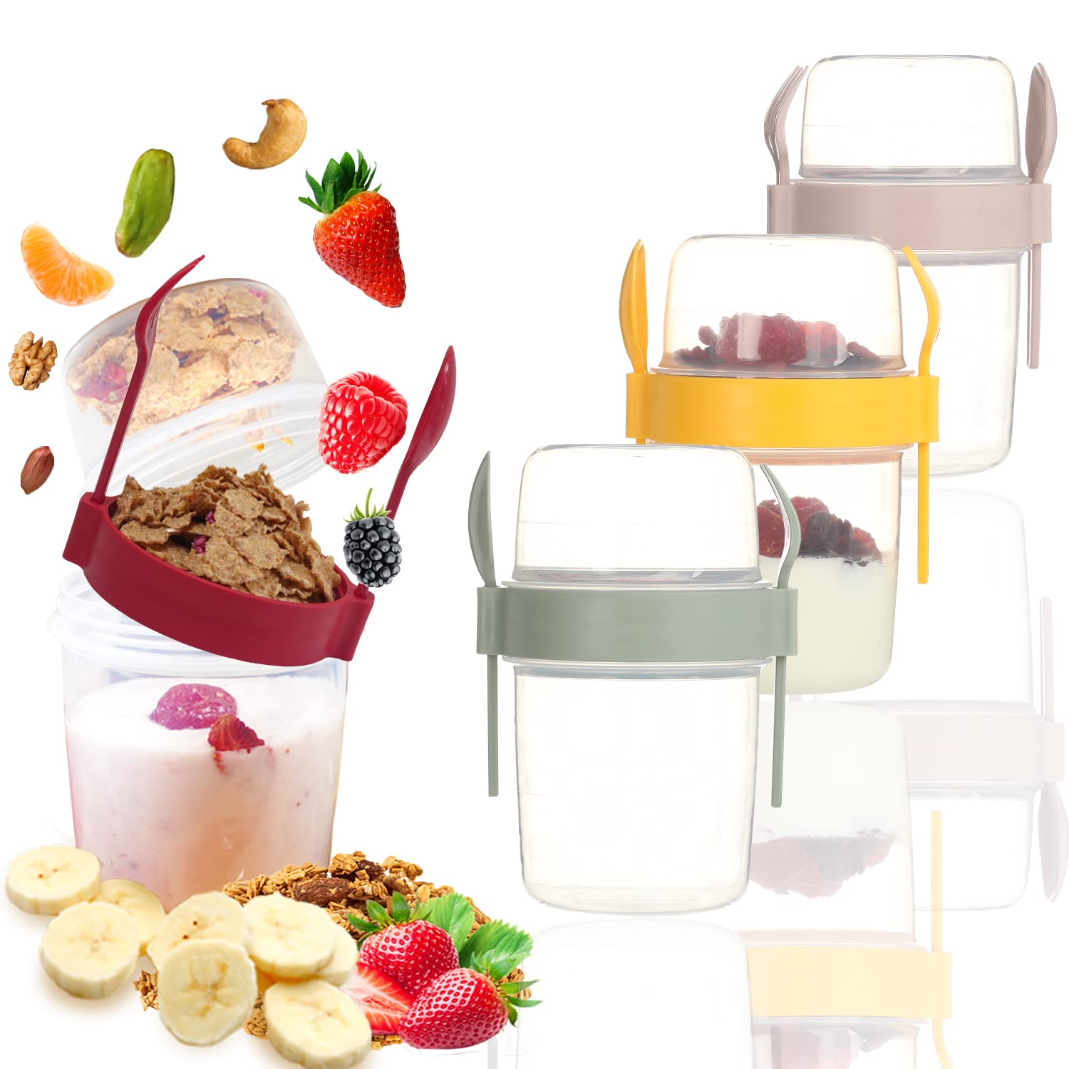 Salda 4 Pack 22 Oz Breakfast On The Go Cups, Take And Go Yogurt Cup With Topping Cereal Cup With Spoon And Fork, Overnight Oats