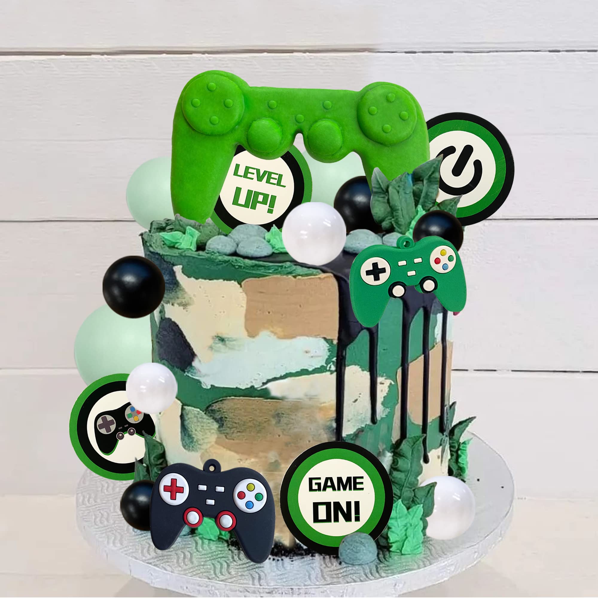 19Pcs Video Game Themes Cake Toppers Game Controllers Cake Decorations Gaming Party Decoration For Man Or Gaming Party Cake Deco