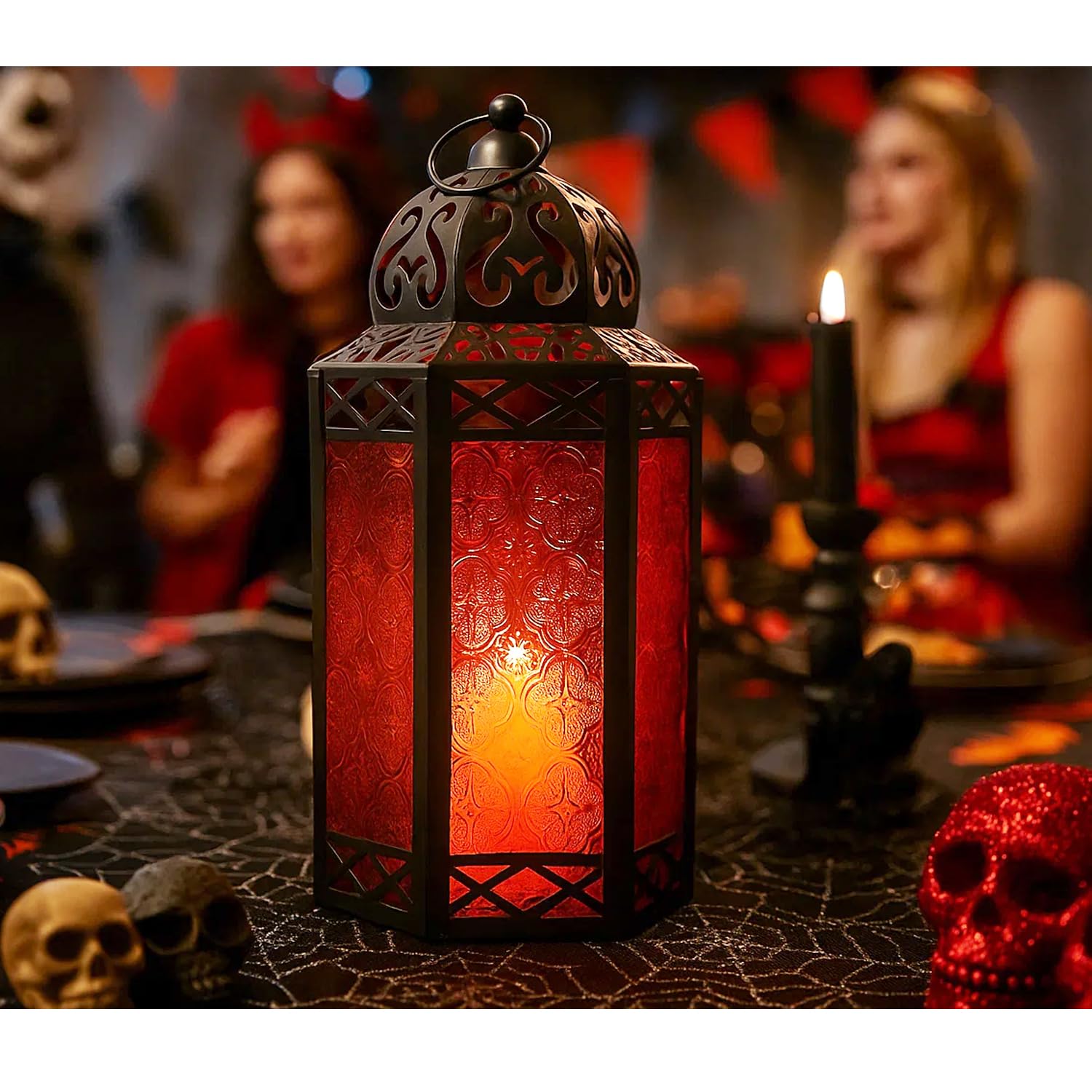 VELA LANTERNS 12 Large Black Metal Decorative Moroccan Lantern Candle Holder Lamp - Indoor/Outdoor, Home Decor, Patio, Weddings,