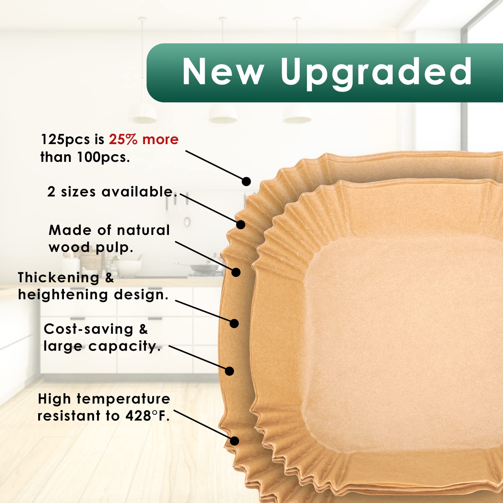 Air Fryer Paper Liners 125Pcs Parchment Paper  Air Fryer Disposable Paper Liner for Microwave  Non-Stick Air Fryer Liners Square Free of Bleach (8IN)