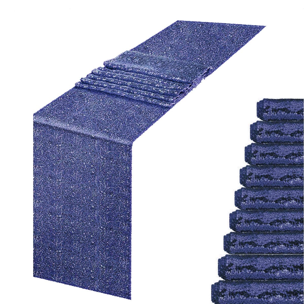 Jyflzq Navy Blue Sequin Table Runners 12'' X 72'' Pack Of 10 Sparkly Navy Metallic Table Runner Glitter Sequin Runner For Table