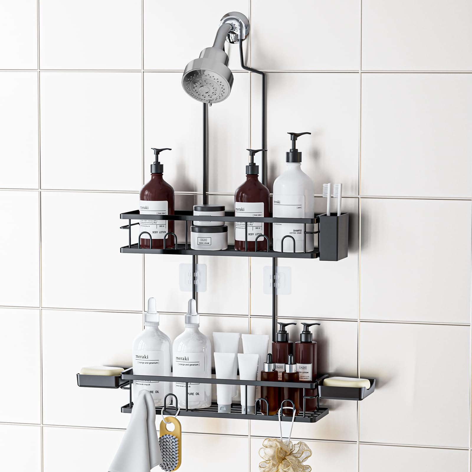 Amawarm Shower Caddy Hanging, Rustproof Shower Shelves - No Drilling Inside Bath, Extended Length Shower Organizer with Soap Hol