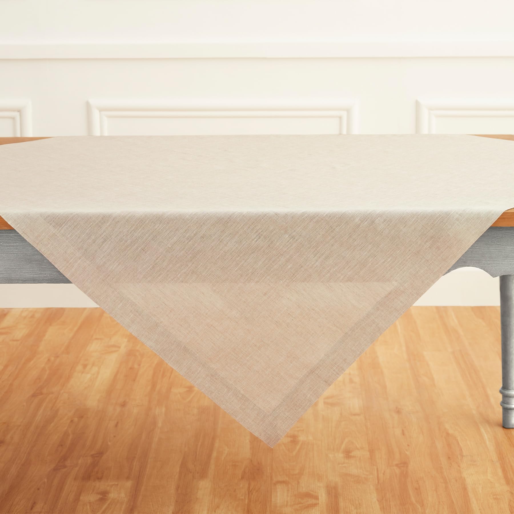 Solino Home Linen Tablecloth 52 X 52 Inch - Light Natural 100% Pure Linen Table Throw For Spring, Easter - Handcrafted And Machi