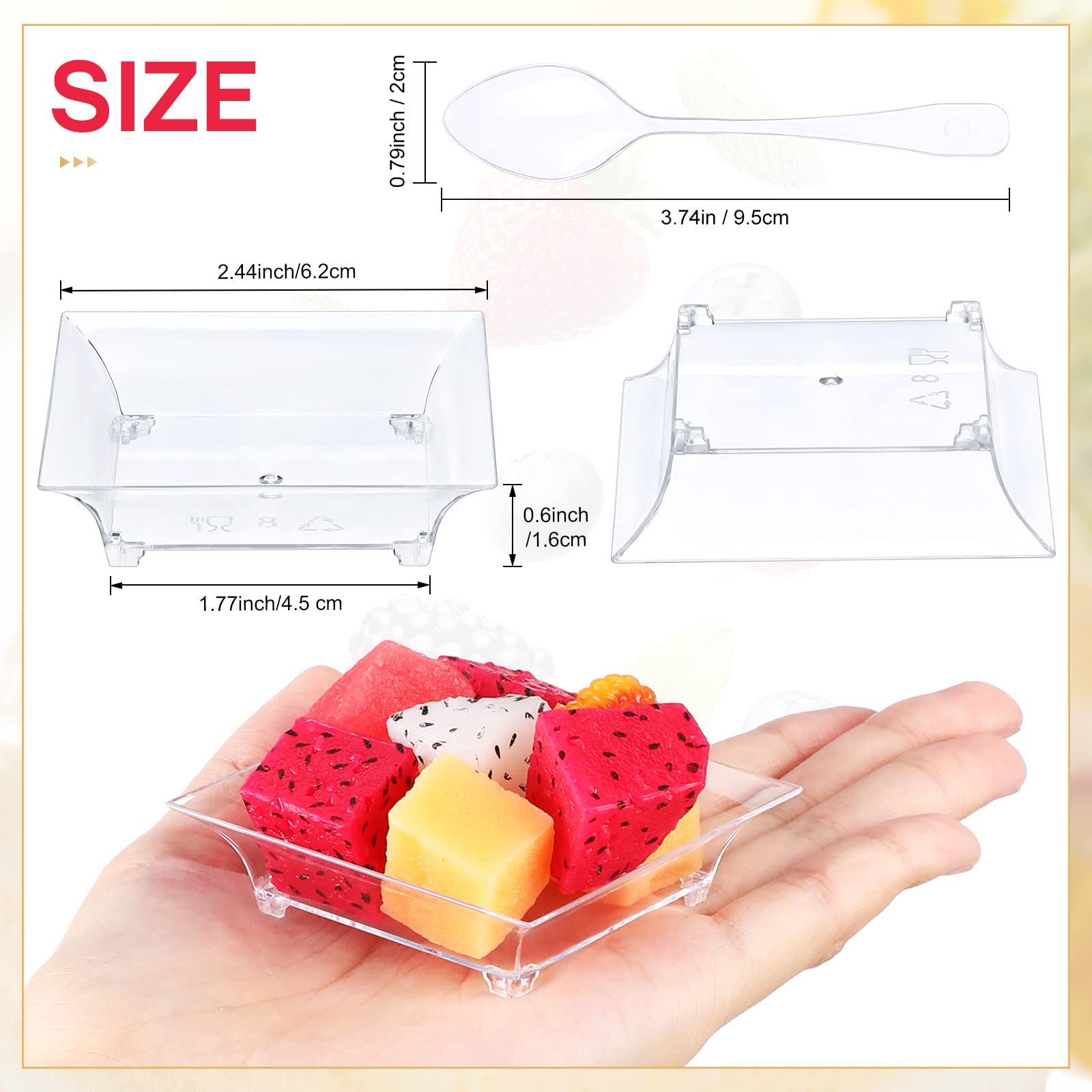 300 Pieces Mini Dessert Plates With 300 Tasting Spoons,1 Oz Clear Appetizer Plates 2.4X2.4 Inch Disposable Plastic Cake Plates F
