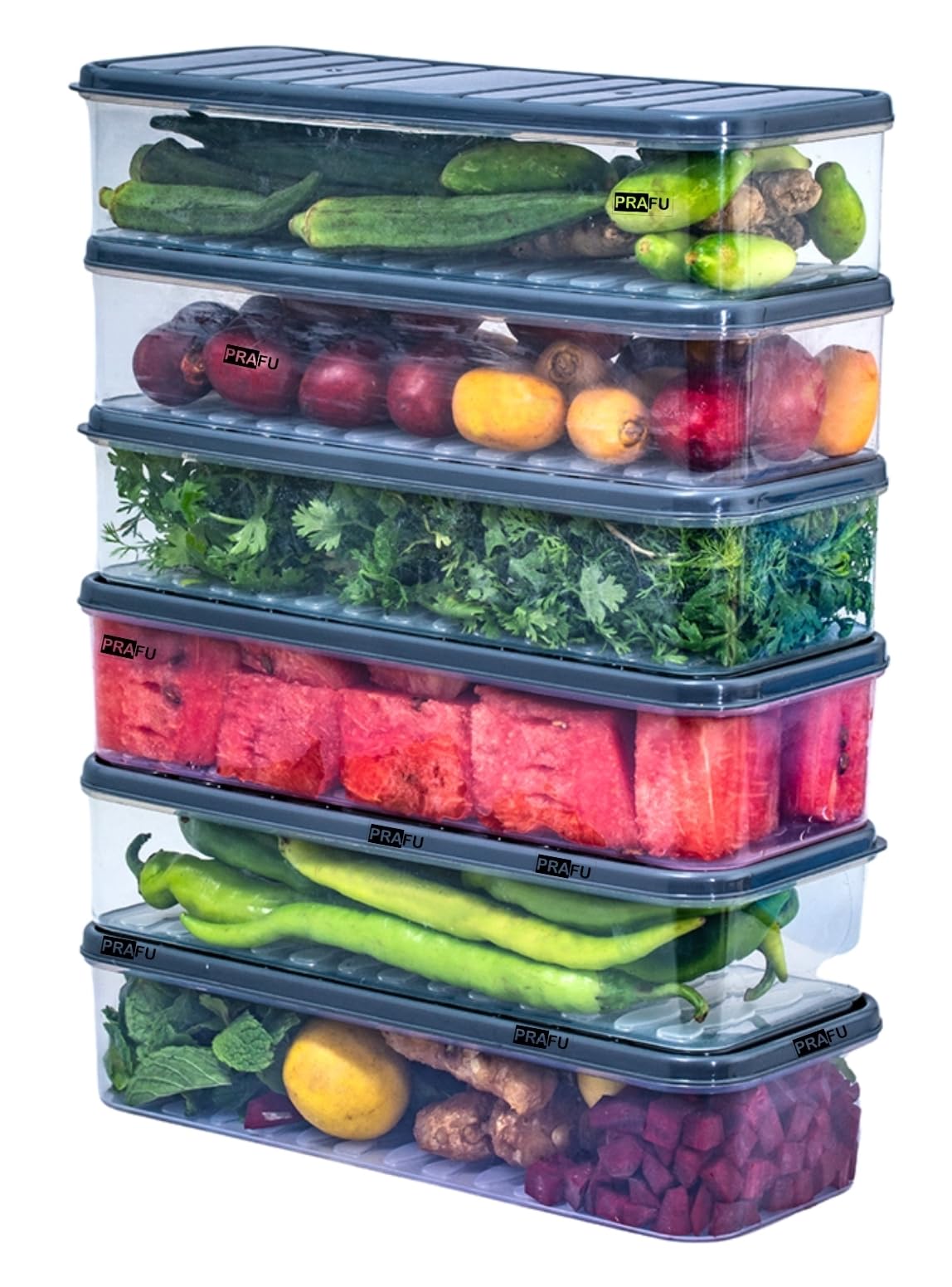 PRAFU 6 Fridge Storage Boxes Freezer Storage Containers, Container for Kitchen Storage Set, Storage in Kitchen, Vegetable Storag