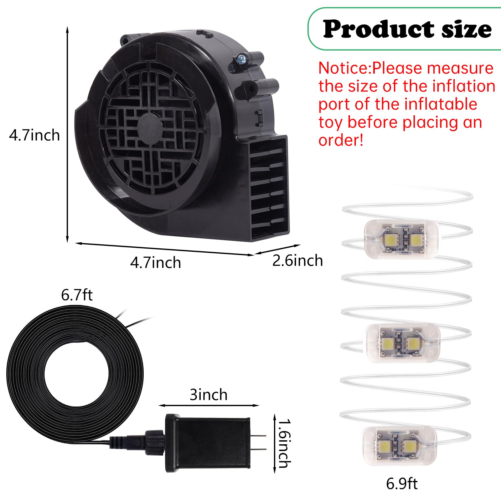 Set of 2 Inflatable Replacement Fan Blower 12V 1.2 A Mini Air Blower with 6 LEDs for Christmas Inflatables Costume,Inflatable Fa