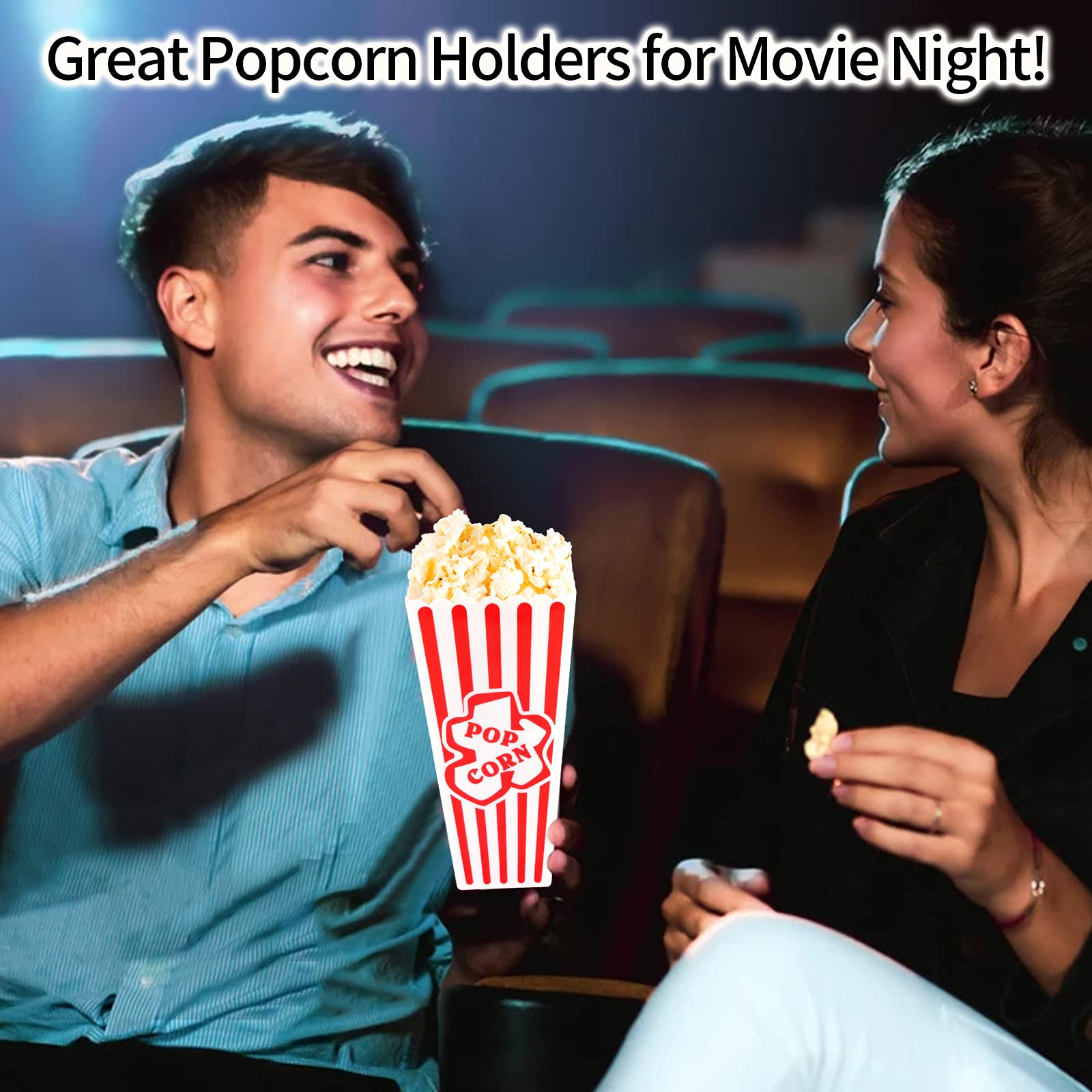 Plastic Popcorn Containers Red & White Striped Retro Style Reusable Popcorn Boxes For Movie Night 4   X8    (4 Pack)