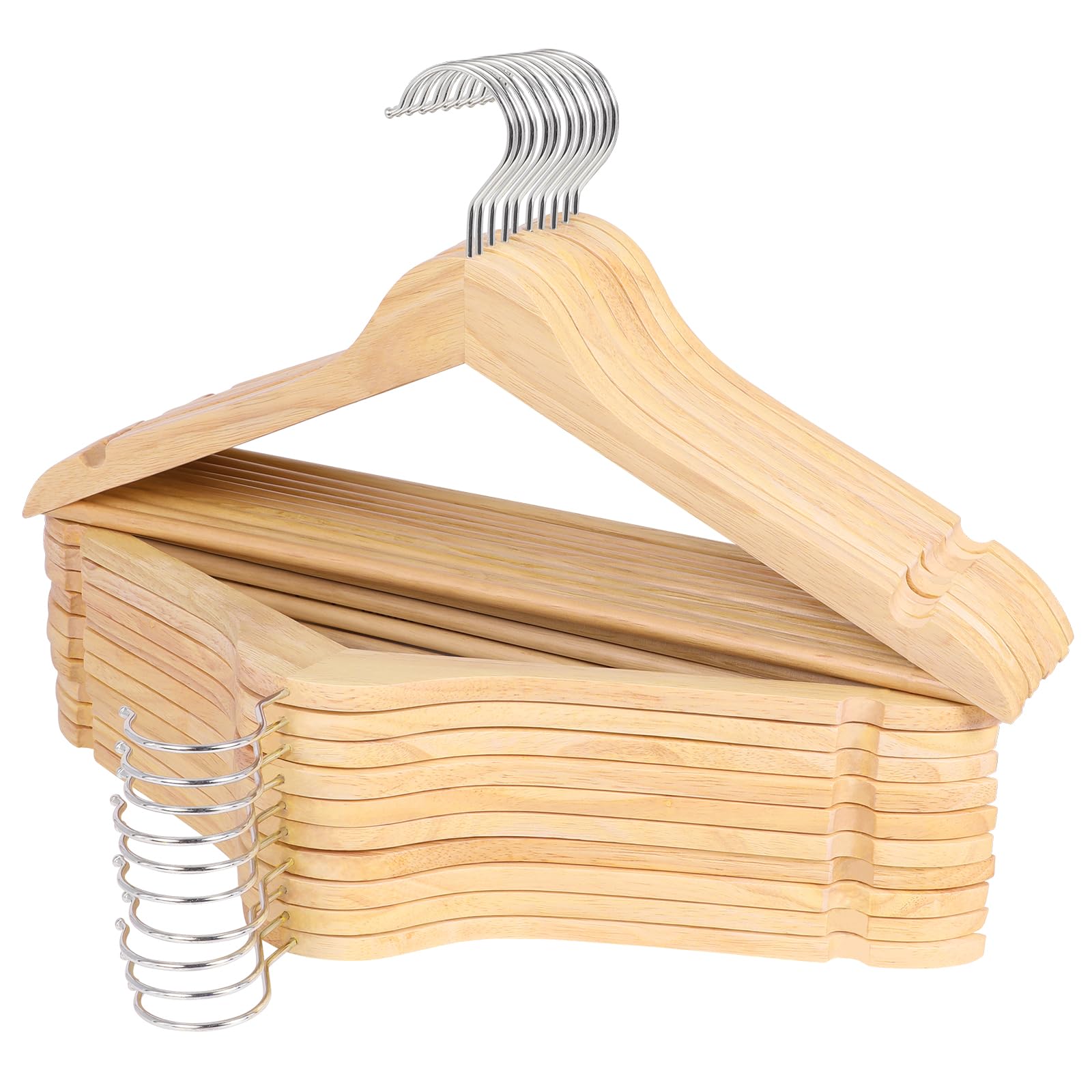 Rosos Wooden Hangers 20 Pack, Solid Wood Hangers With 360 Swivel Chrome Hook, Smooth Finish & Precisely Cut Notches, Slim Wooden