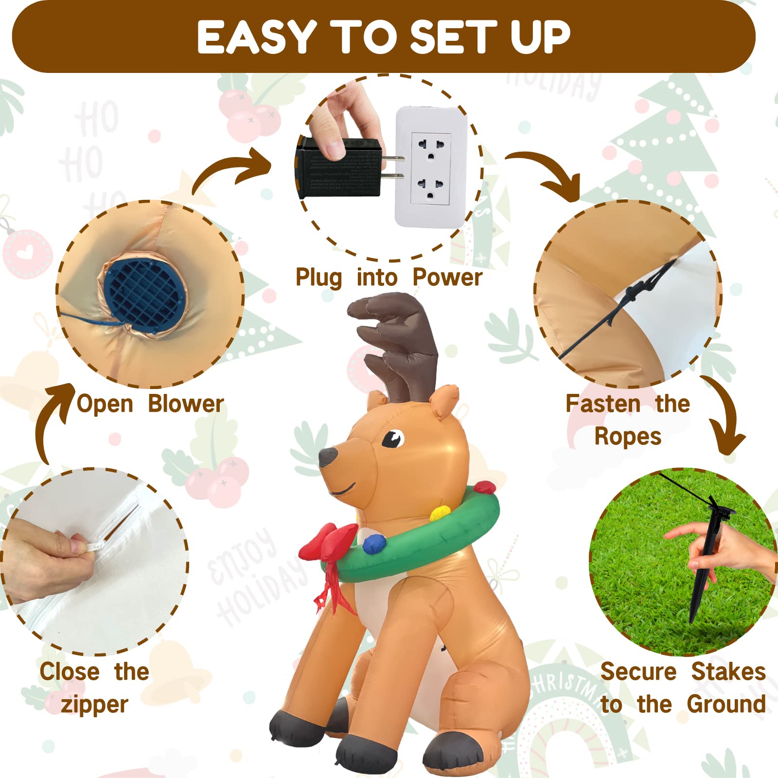 Christmas Inflatables Outdoor Decorations, 7FT Giant Reindeer Inflatable Yard Decor, Cute Xmas Blow Up Deer with Led Lights for