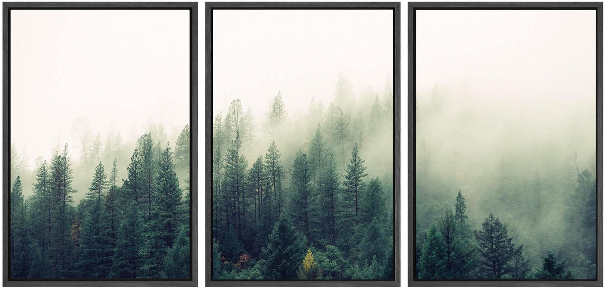 Signwin 3 Piece Framed Canvas Wall Art Foggy Mountains Canvas Prints Home Artwork Decoration For Living Room,Bedroom - 24 ''X36