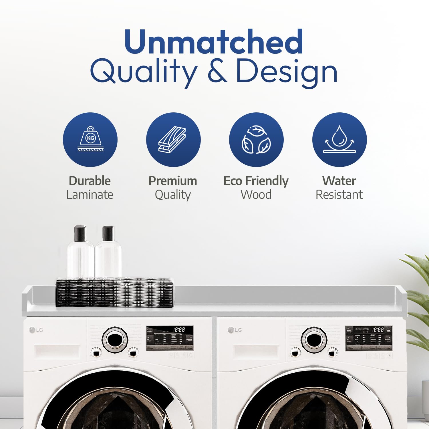 Officesimpli Washer Dryer Countertop, Made In Usa, Non-Slip Pads, Easy Clean, Laundry Room Essentials And Decor, Washer Dryer Wo