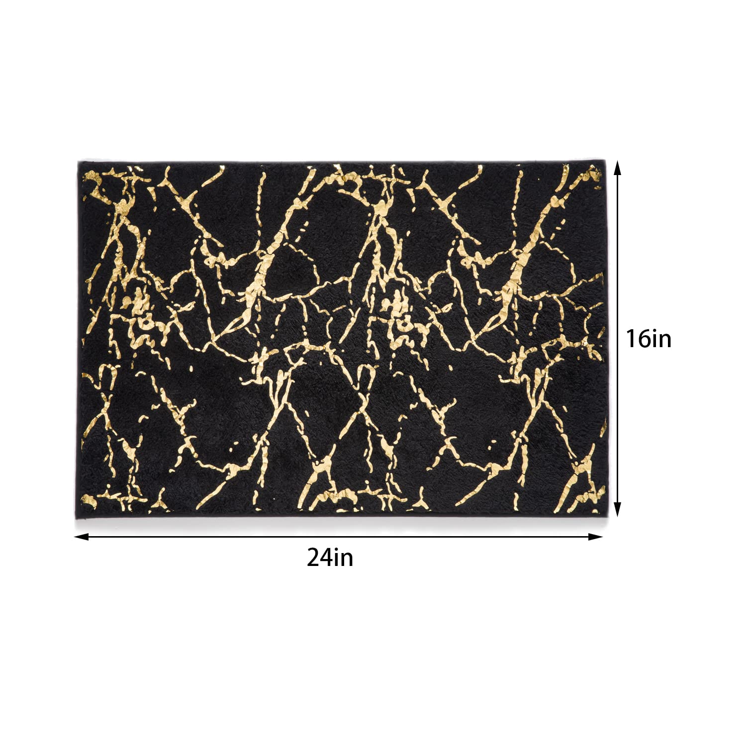 Marble Bathroom Rug Black and Gold Decor Bathroom Rugs Non Slip Bath Mat Super Absorbent Microfiber Plush Bathmat Machine Washable Floor Carpet for Tub  Shower  Bedroom 16 ''x24 ''