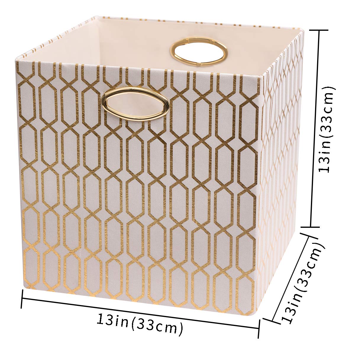 Posprica Storage Bins, Storage Cubes,13  13 Fabric Drawers Organizer Basket Boxes Containers (13  13  13/2Pcs, Cream/Gold Geomet