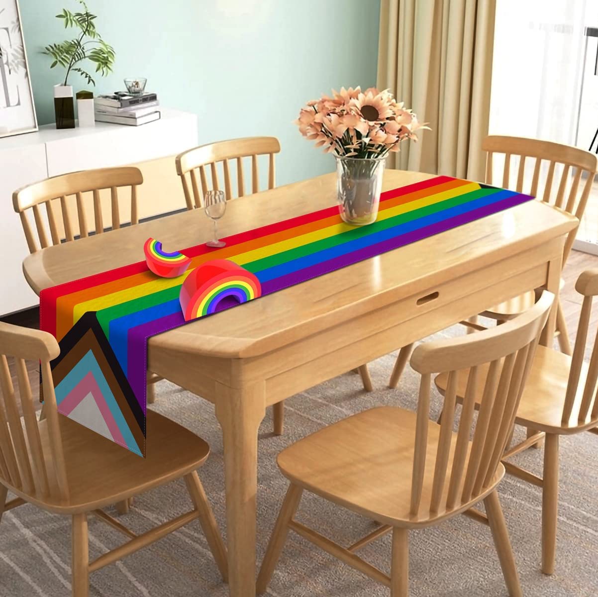 Nepnuser Rainbow Table Runner Rustic June Pride Month Lgbtq+ Party Decoration Linen Farmhouse Home Dining Room Kitchen Table Dec