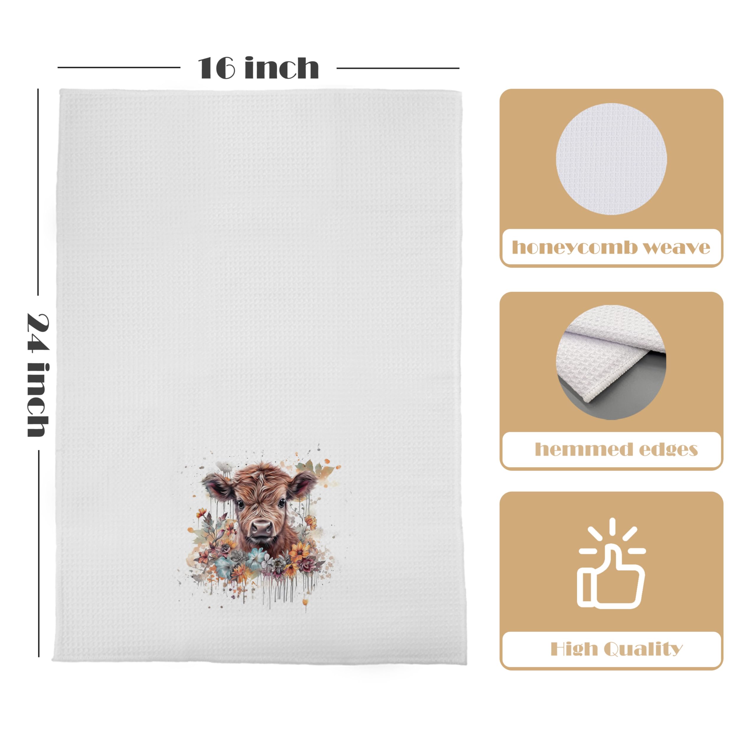 GCFET Highland Cow Waffle Decorative Dish Towels - 16x24, Highland Cow Gifts Hand Tea Towels for Bathroom Kitchen