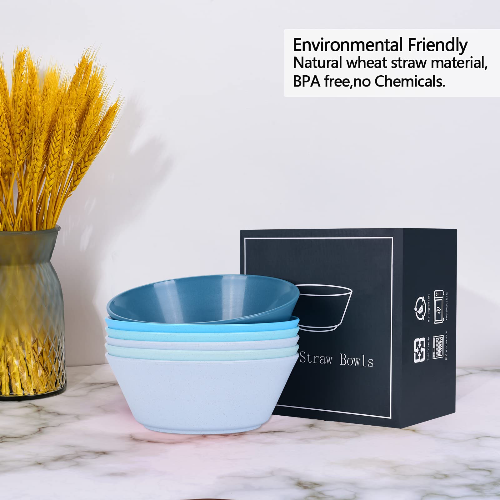 32 Ounce Cereal Bowls, Unbreakable Wheat Straw Fiber Bowl, Lightweight Kitchen Bowls Microwave & Dishwasher Safe Bpa Free Bowls,