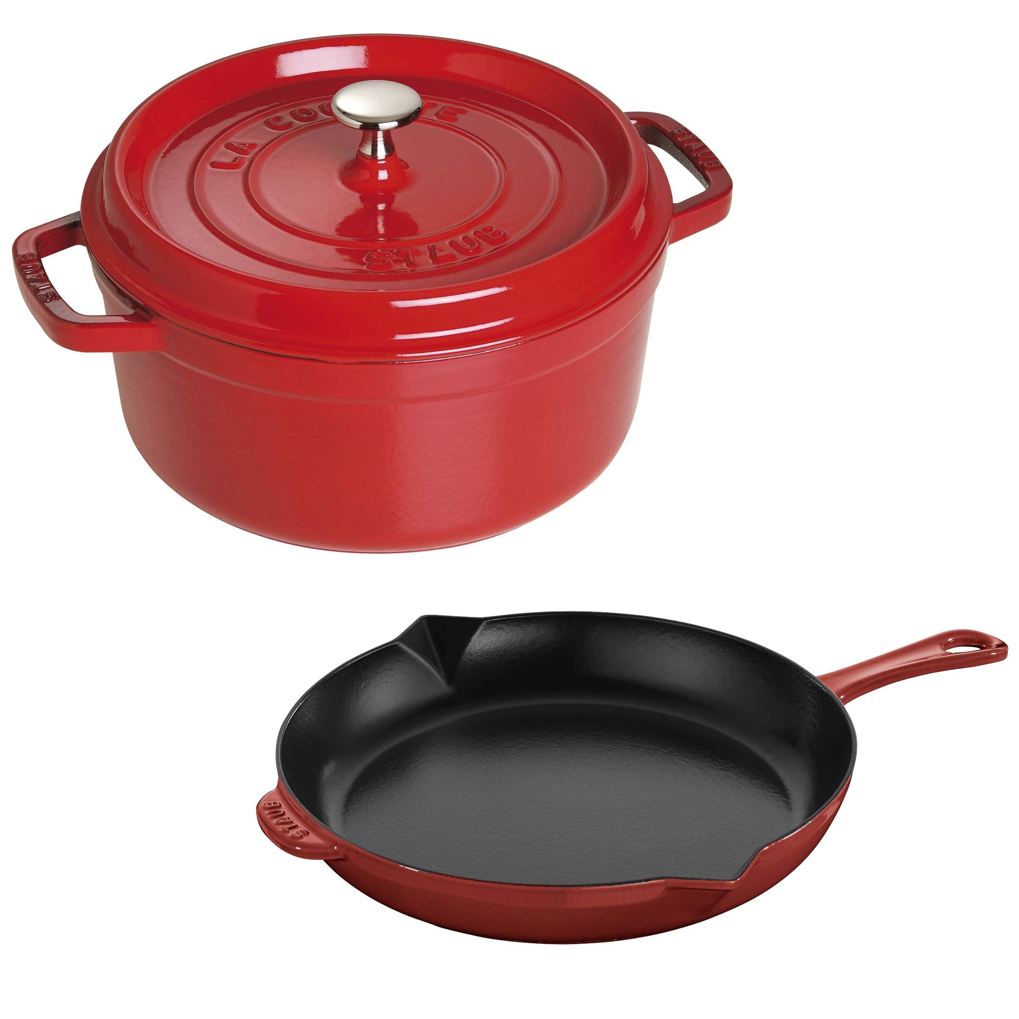 Staub Cast Iron 3pc Cocotte and Fry Pan SetCherry, Made in France