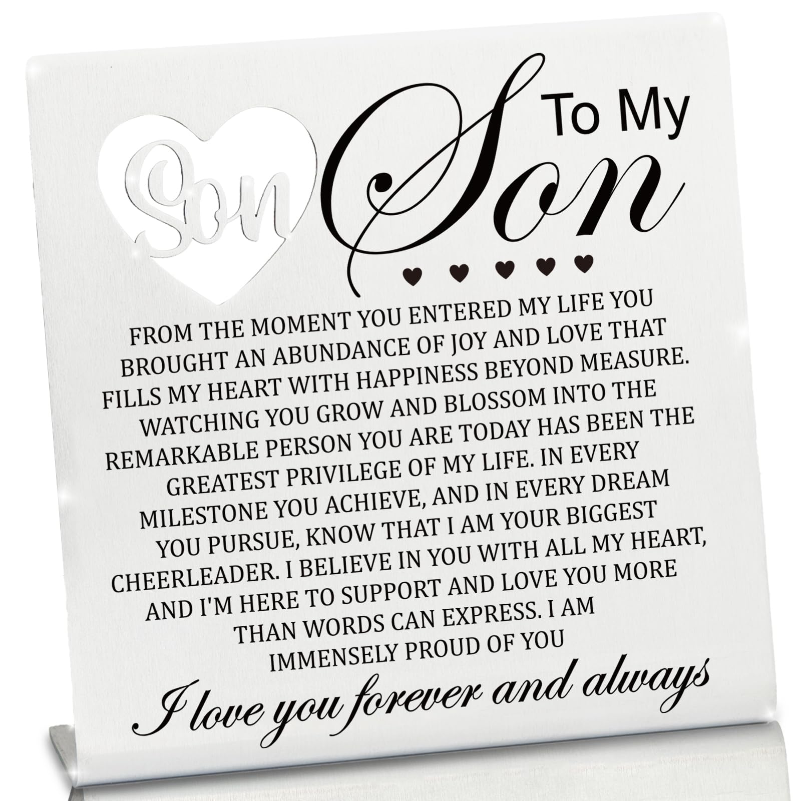 Stainless Steel Desk Plaque with Sentimental Quote, Proud Mom Desk Decor for Son, Emotional Support Present for Son from Mum, Me