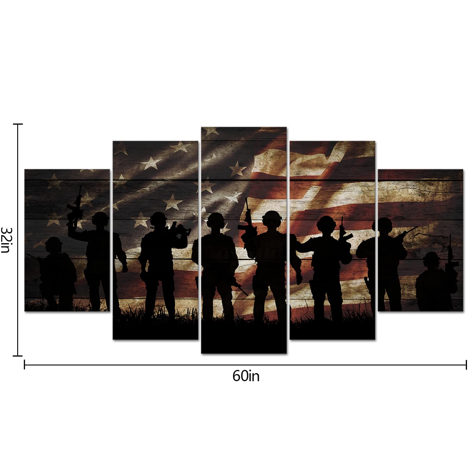 Vvovv Wall Decor American Flag Military Soldiers Army Canvas Wall Art Usa Flag Patriotic Theme Wood Textured Background Painting