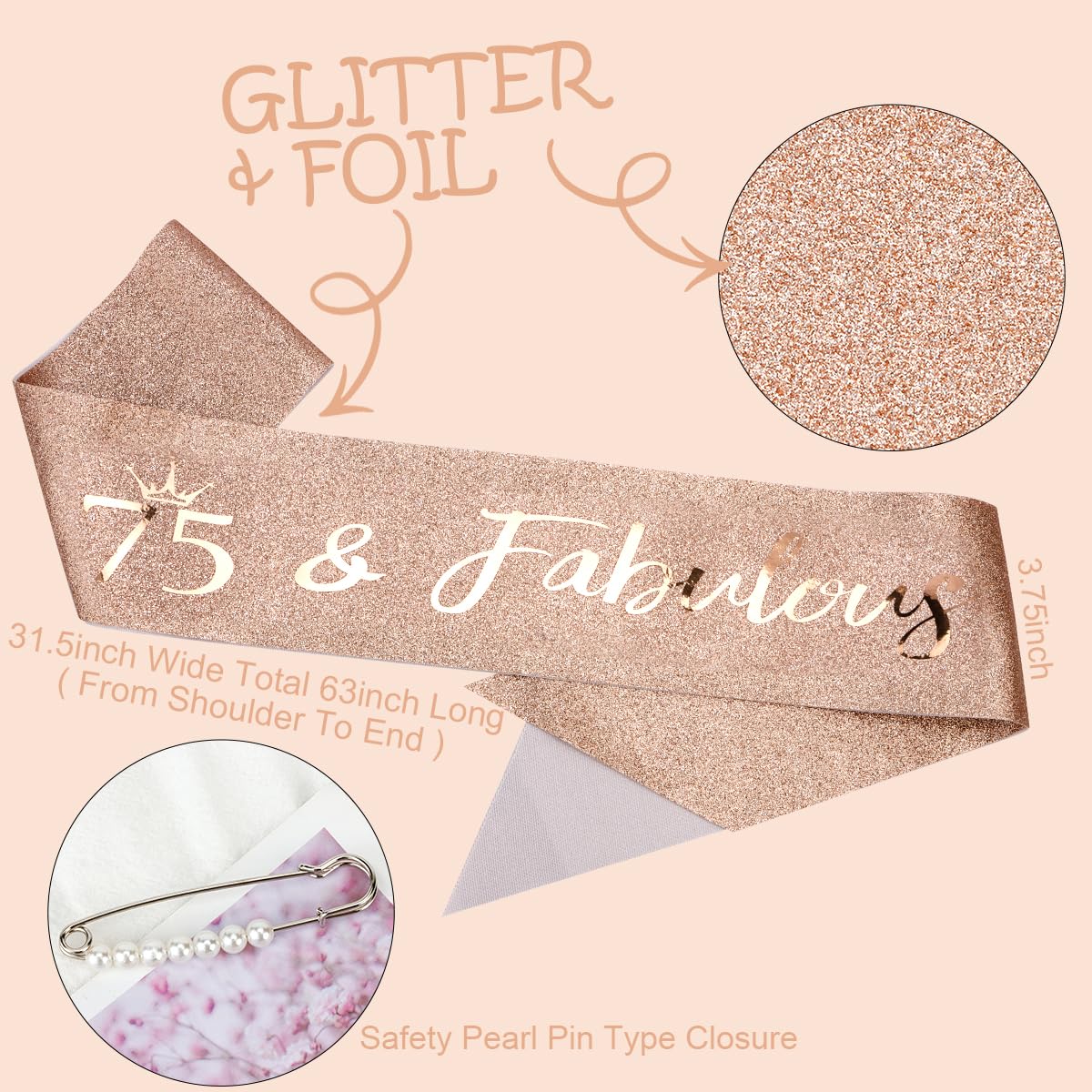Tobatoba 75Th Birthday Decorations, Rose Gold Birthday Sash And Tiaras For Women, 75Th Birthday Gifts For Women, 75 And Fabulous