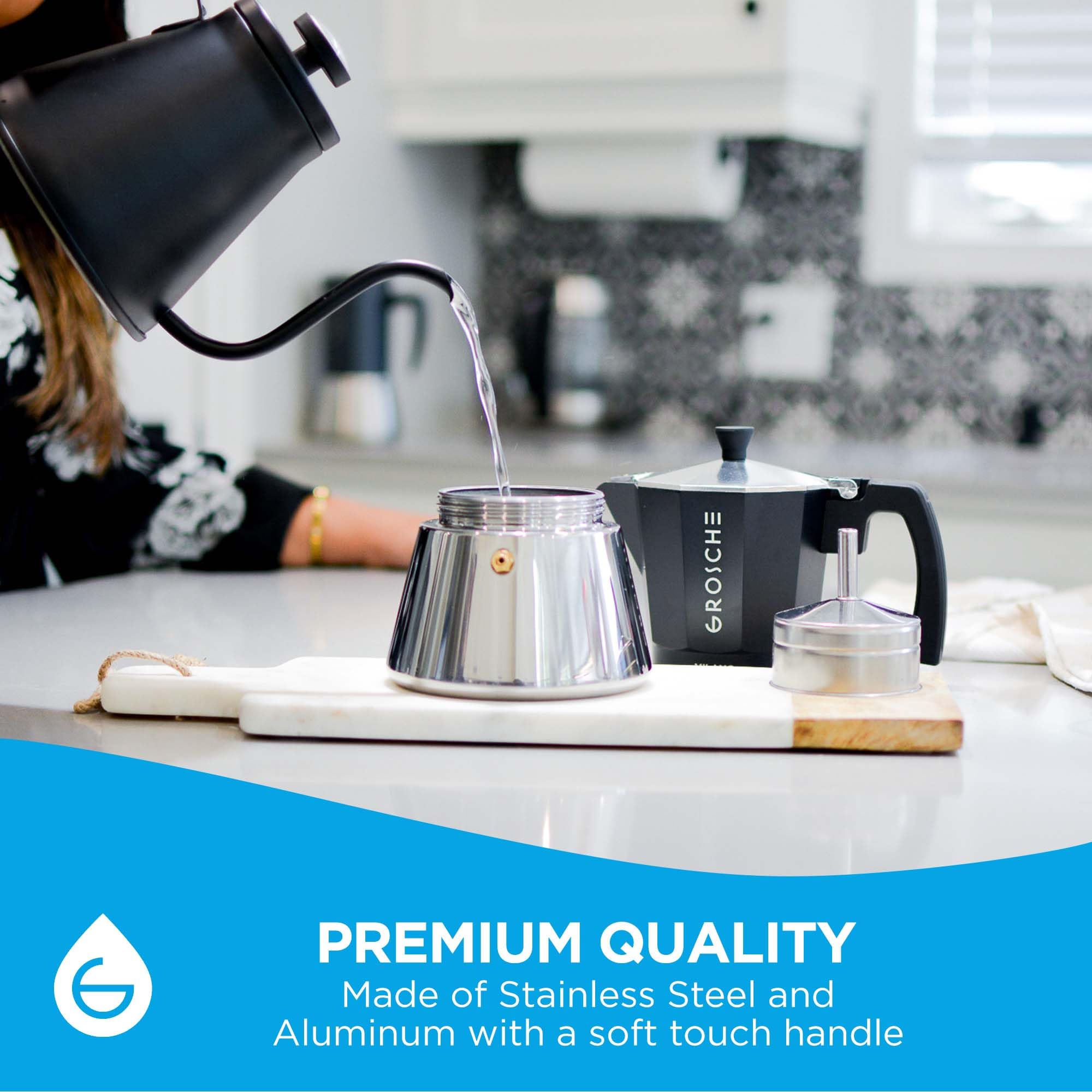 Grosche Milano Induction Stovetop Espresso Maker Moka Pot For Greca, Induction, Electric & Gas Stoves, Dishwasher Safe Stovetop
