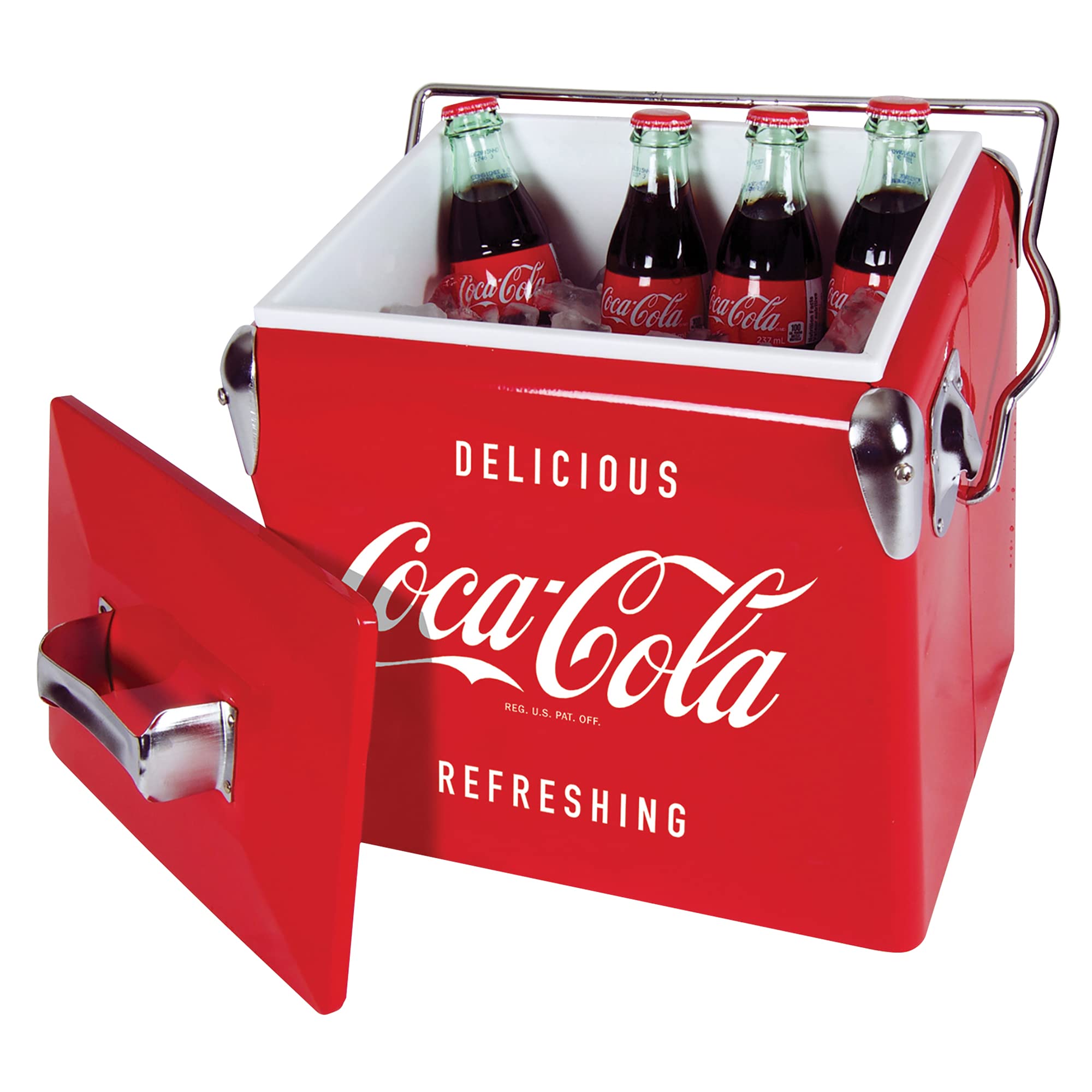 Coca Cola Retro Ice Chest Cooler With Bottle Opener 13 L /14 Quart Vintage Style Ice Bucket For Camping, Picnic, Beach, Rv, Bbqs