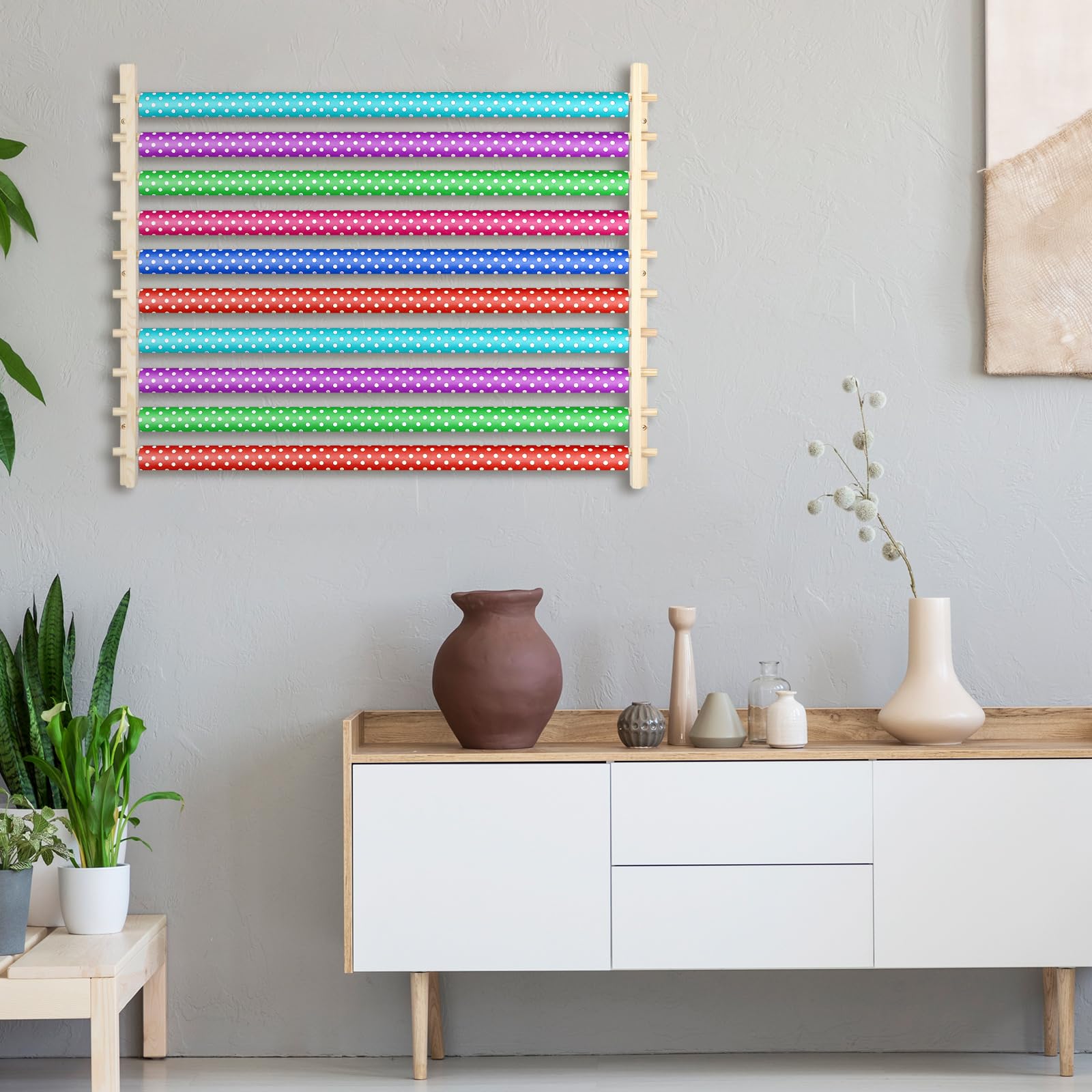 Kigley 10 Tier Ribbon Holder Organizer Rack Wood Wrapping Paper Display Rack Large Gift Wrapping Paper Storage Organizer Easy Wa