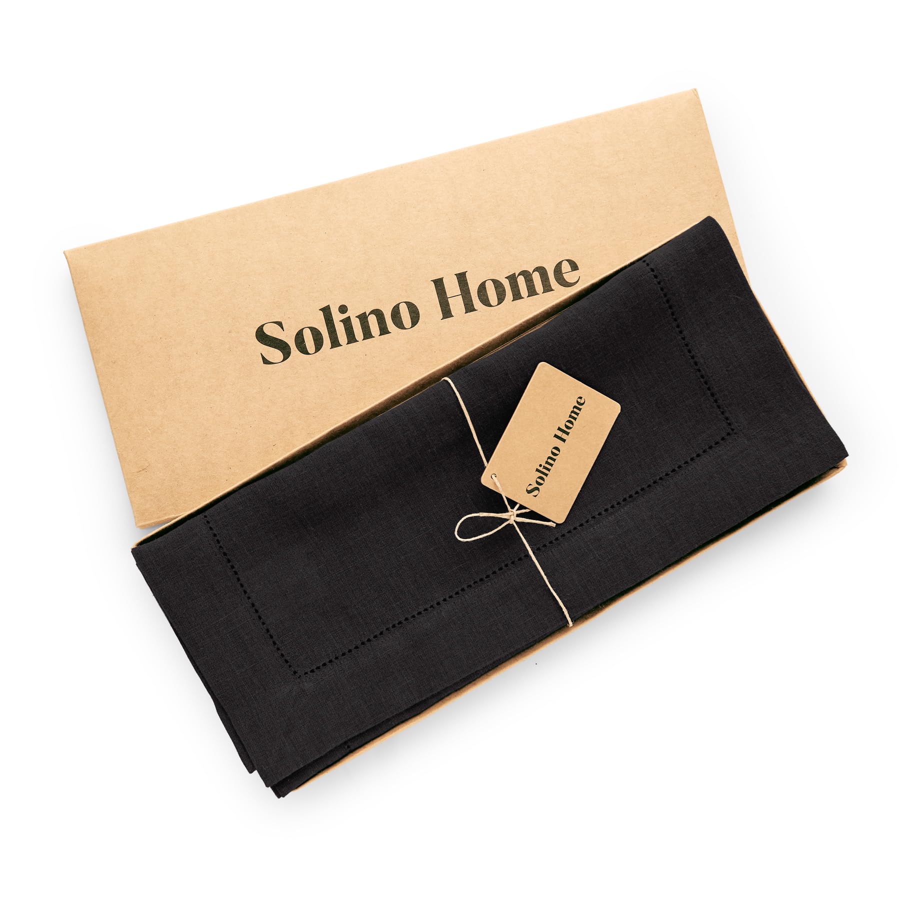 Solino Home Linen Black Table Runner 36 Inch - 100% Pure Linen Hemstitch Short Table Runner 14 X 36 Inch Ideal For Dresser And C