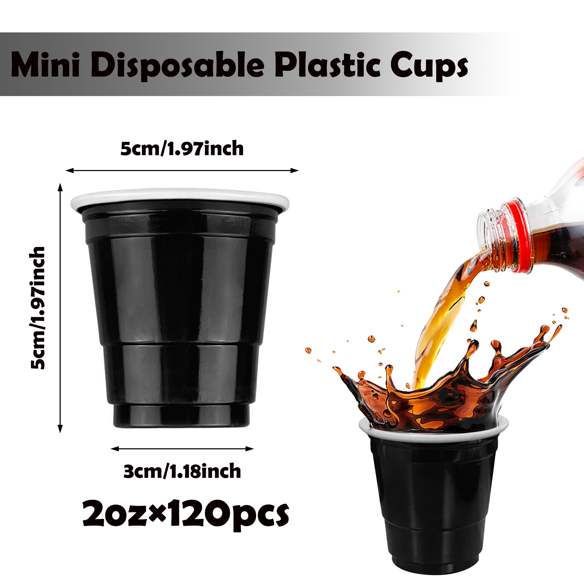 Tosparty 120Pcs 2Oz Valentine'S Day Plastic Shot Cups Mini Black Party Cups Small Plastic Cups Black Party Cups Tasting Samples