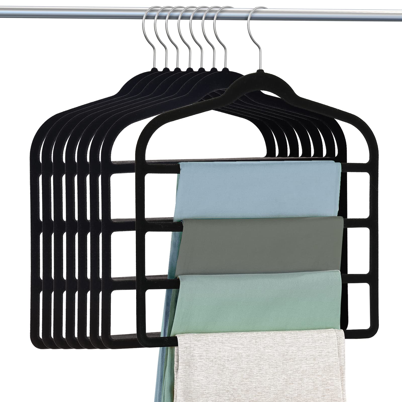 Velvet Hangers Space Saving Non Slip Pant Velvet Hangers, Duducofu 8 Pack Black Velvet Hangers Multi Layer Clothes Hangers Close