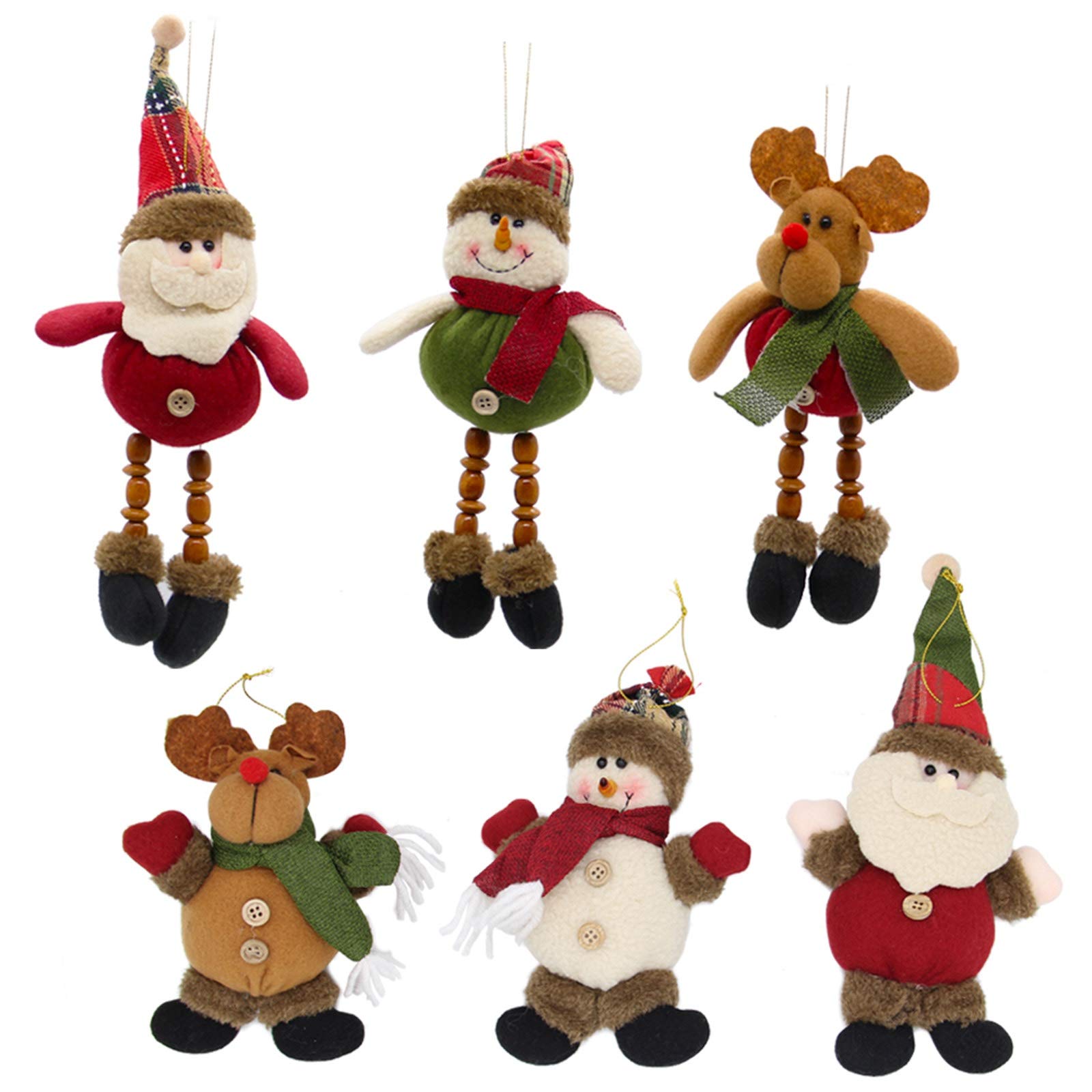 Lulu Home Christmas Tree Ornaments, Xmas Hanging Plush Decorations, 6 PCS