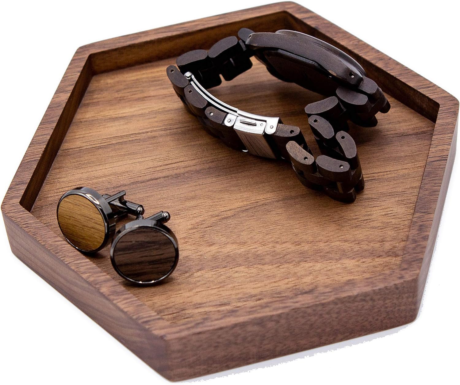 Muujee Hexagon Wood Tray  Ring, Jewelry Or Trinket Dish, Key Tray