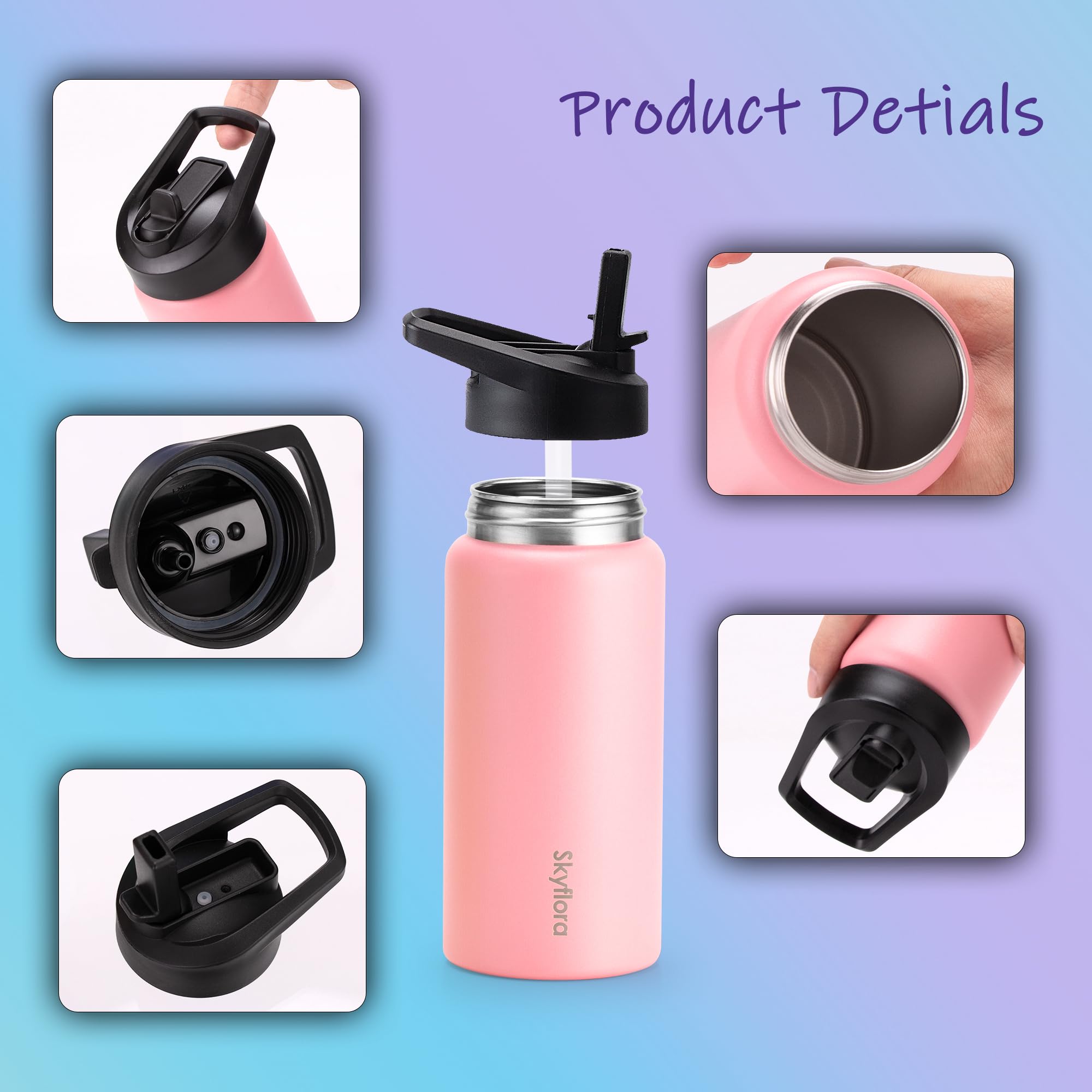 Kids Water Bottle with Straw, 16oz Cute Water Bottle, Single Wall 18/8 Stainless Steel, Dishwasher Safe & Leakproof, Reusable Gi