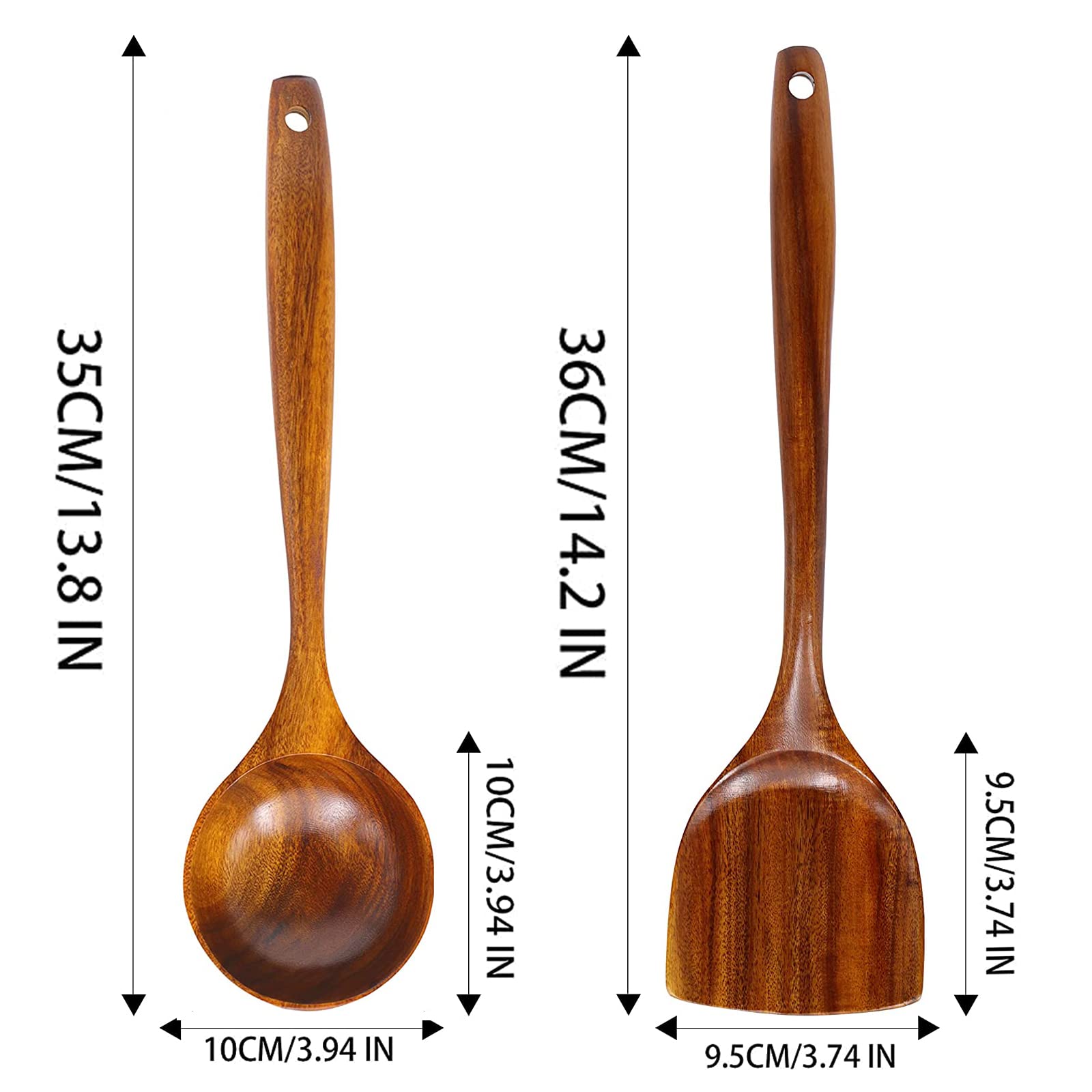 Fjnatinh Wooden Wok Spatula Ladle Tool Set, 14Inch Long Handle Wooden Spatula For Wok, Teak Wooden Wok Spatula