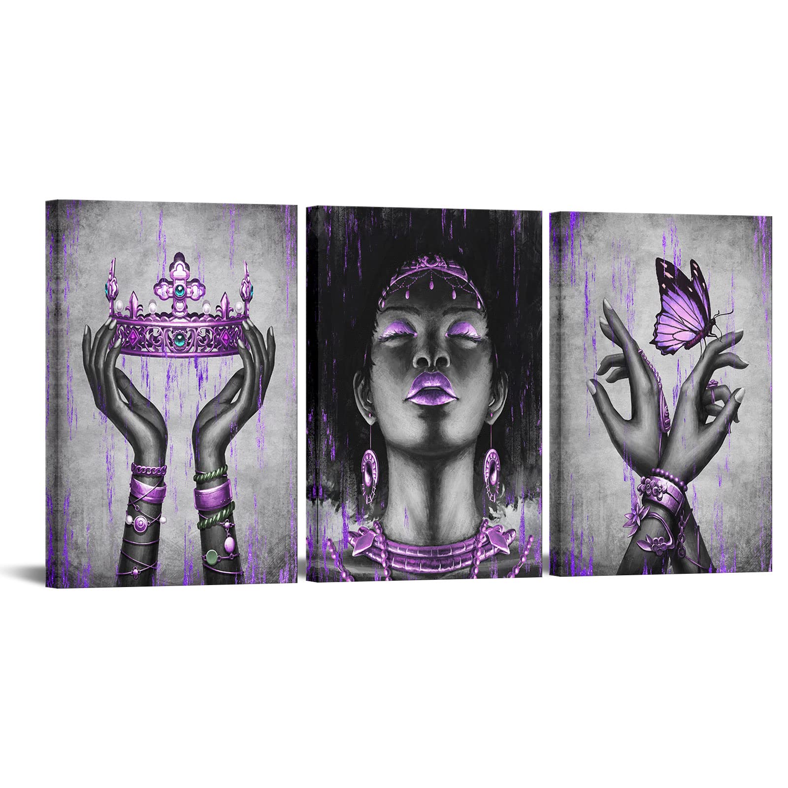 Kalormore Fashion African American Woman Painting Giclee Canvas Prints Elegant Black Girl With Purple Accessories Picture Poster