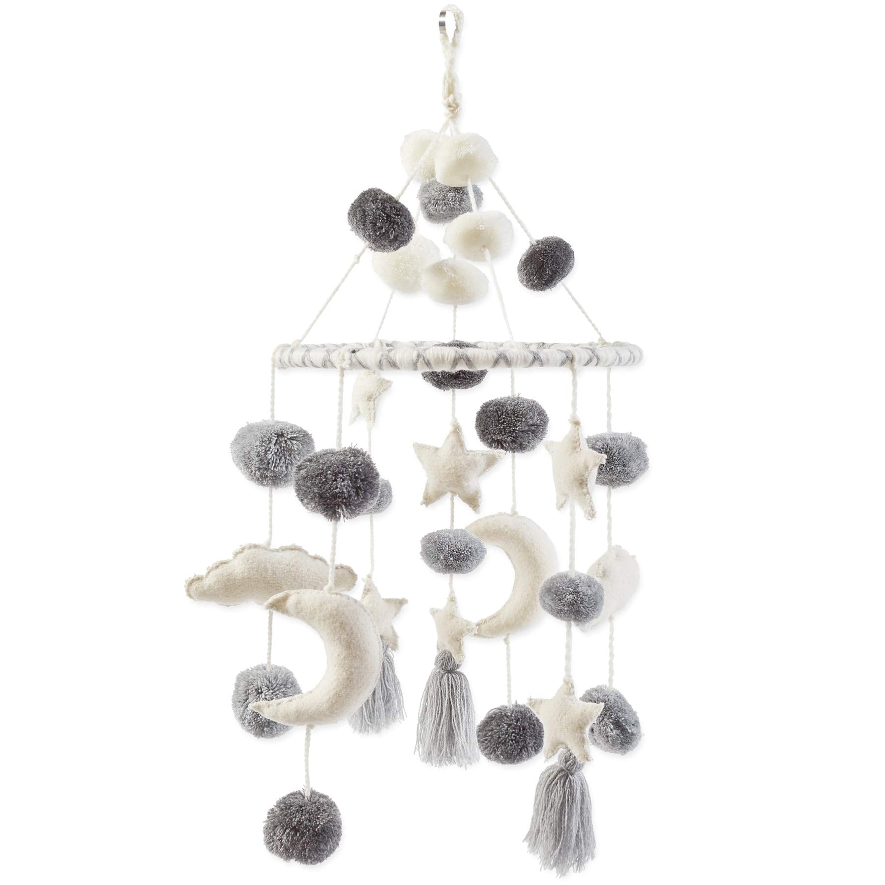 Mud Pie Pom Pom Stars And Clouds Celestial Crib Mobile - White And Grey, White/Grey