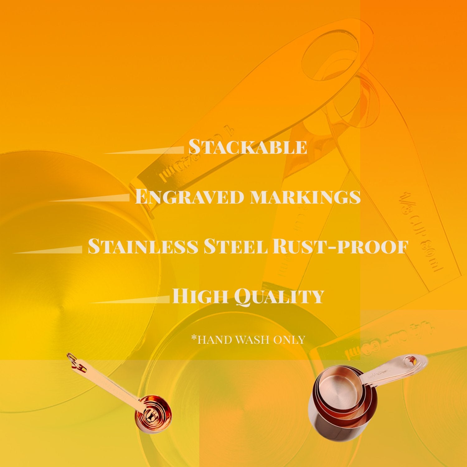 Steelware Central Copper Measuring Cups And Spoons Stainless Steel 9 Pieces With 2 Rings
