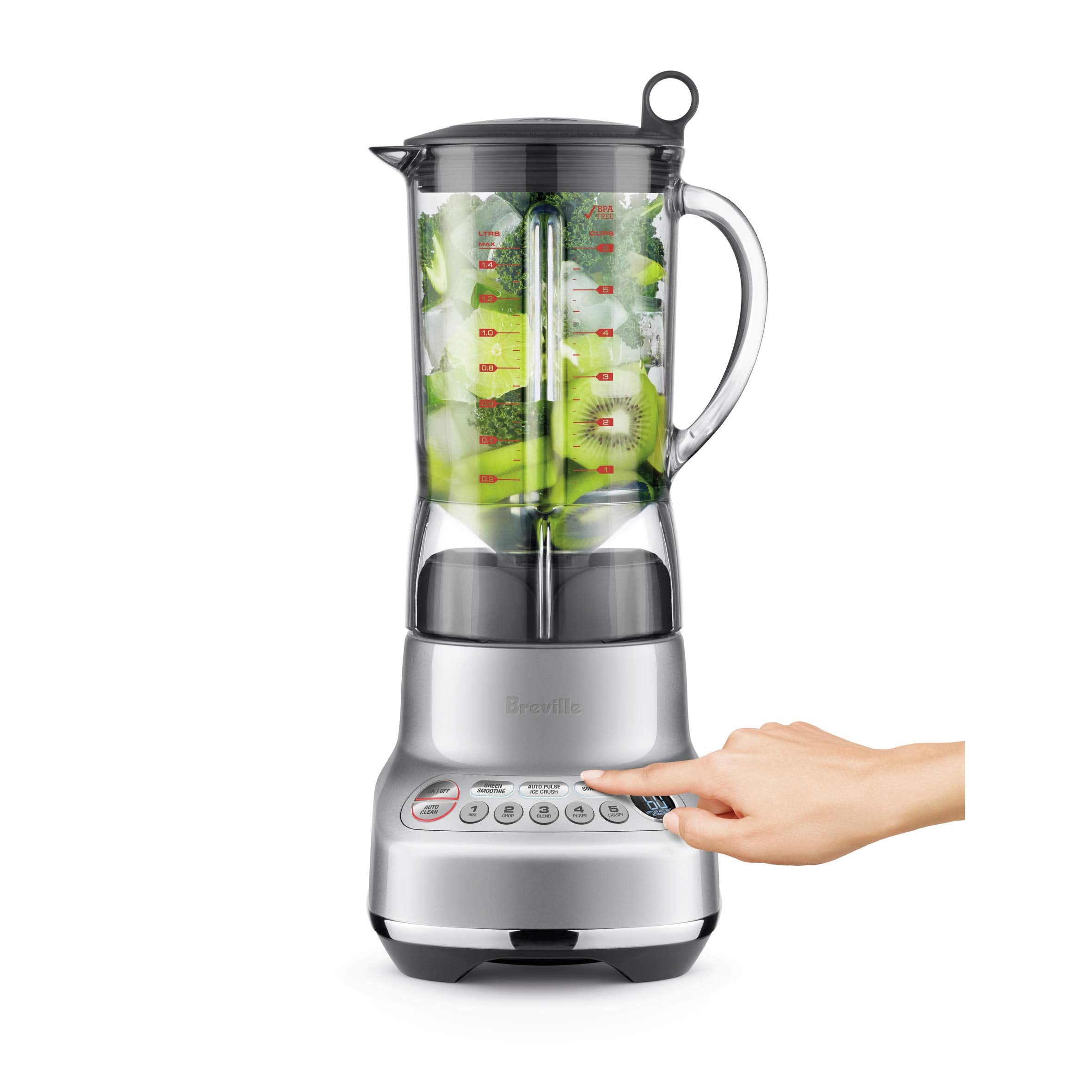 Breville Bbl620Sil Fresh And Furious Lcd Kinetix Blender, 1.5 Litre Jug, Silver