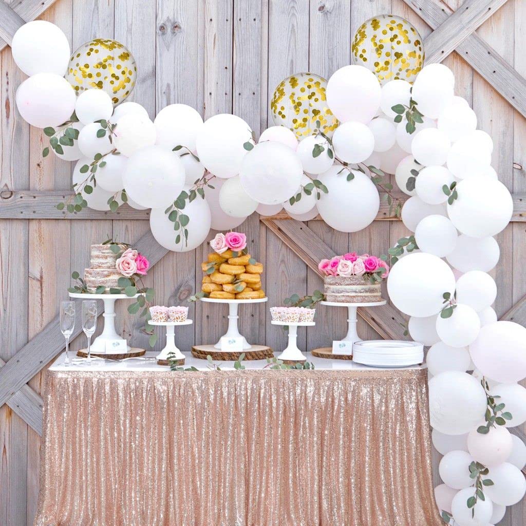 Poise3Ehome Spakly Draped 9Ft Wide X 30 Inches Drop Rose Gold Table Skirt For Birthday Party Baby Shower Dessert Table Wedding C