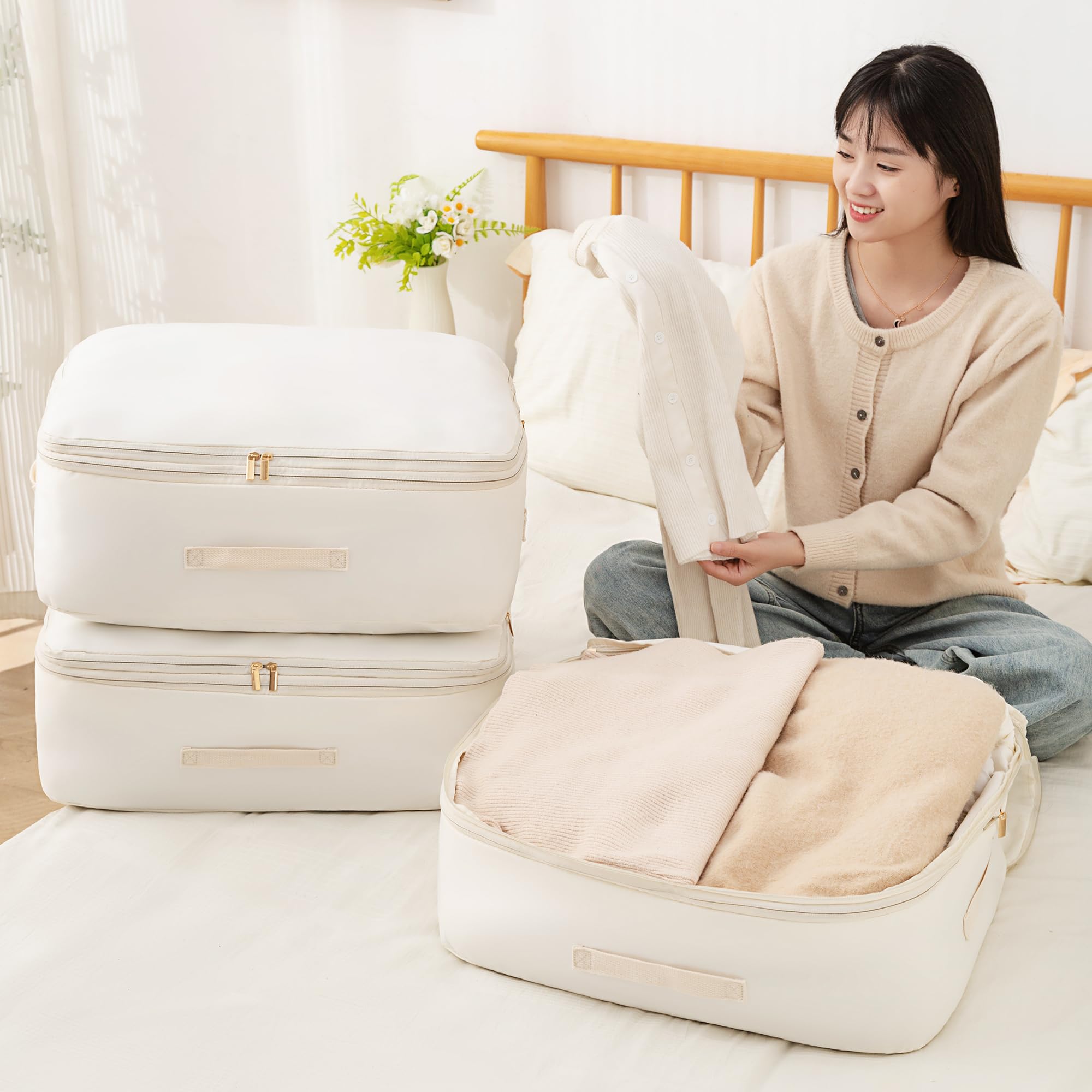 Fivaran Ultra Space Saving Self Compression Organizer, Comforter Storage Bag for Clothes, Blankets, Pillows, Duvet, Comforters,