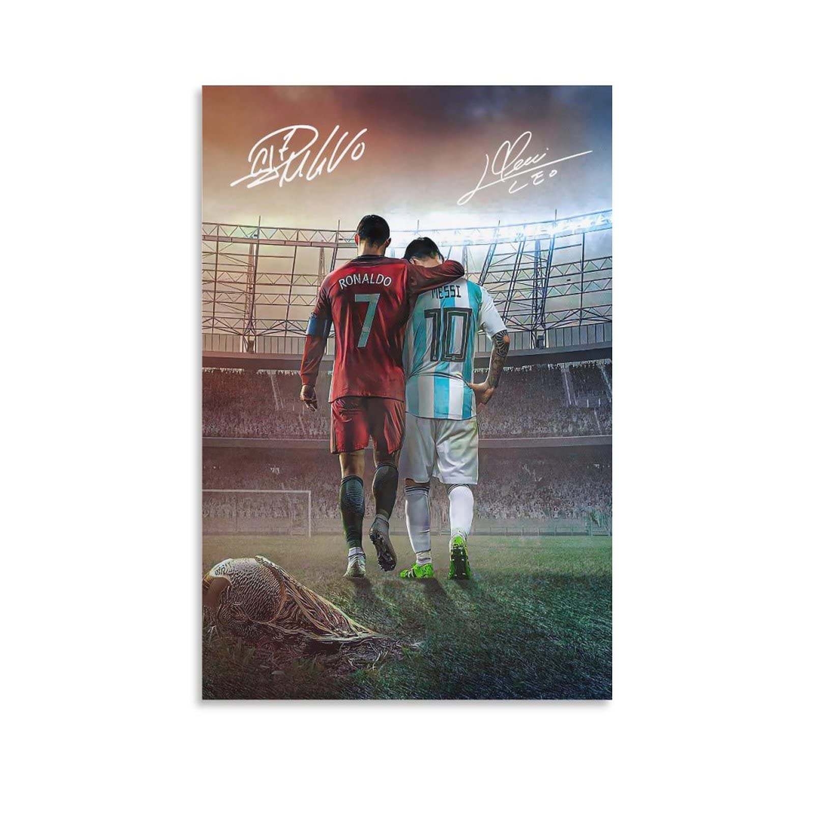 Messi Ronaldo Poster Wall Art Canvas Print Poster Home Bathroom Bedroom Office Living Room Decor Canvas Poster Unframe: 16X24Inc