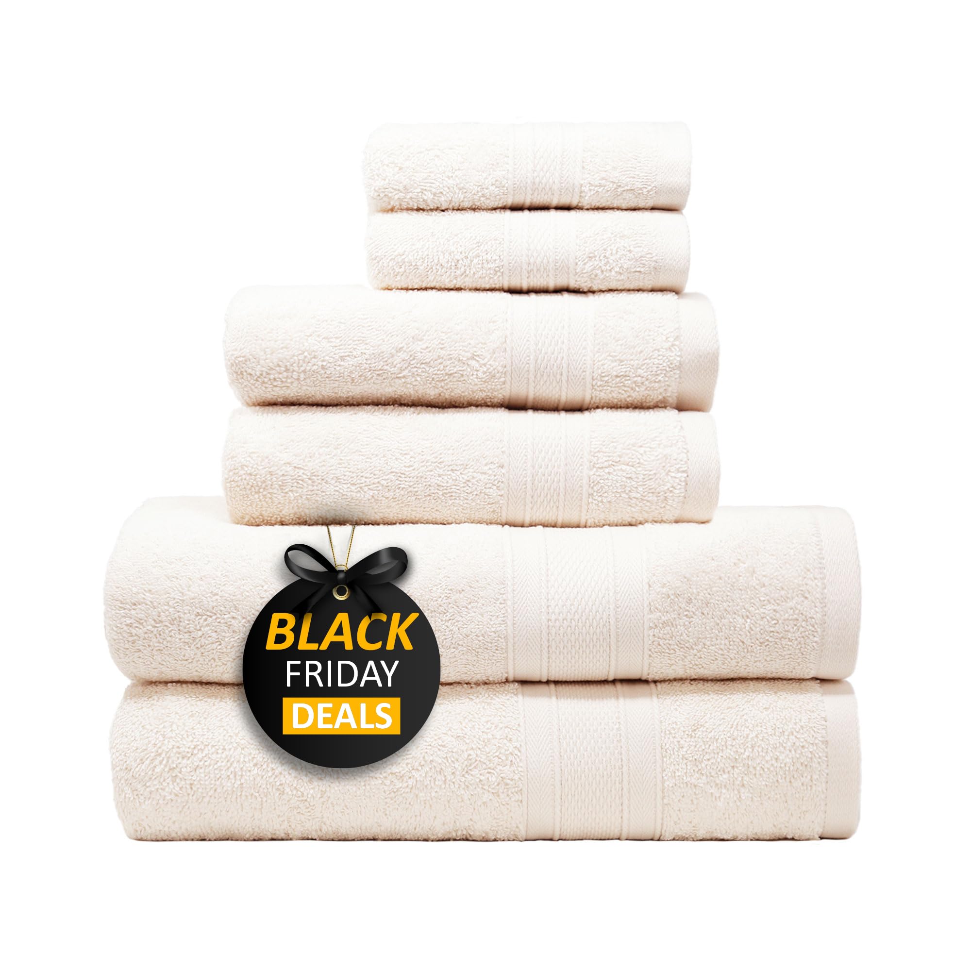 Trident Beige Towels Batroom Sets, 6 Piece, 2 Bath, 2 Hand, 2 Wash, Absorbent Towels For Bathroom, 100% Cotton Premium Towel Set