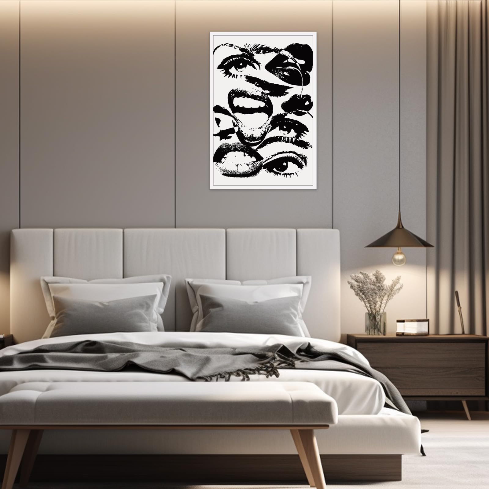 Dfaiuy Black And White Quirky Abstract Wall Art Retro Downtown Girl Posters Trendy Weird Eyes Lips Canvas Prints Preppy Aestheti