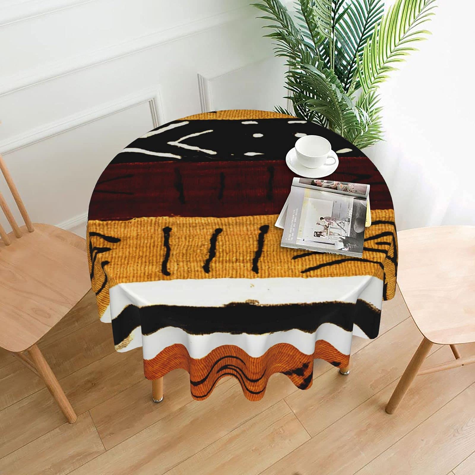 Freehotu African Tribe Kente Round Tablecloth Thicken Desk Cloth Washable Table Cover Table Cloth For Kitchen Daily Dinning Part