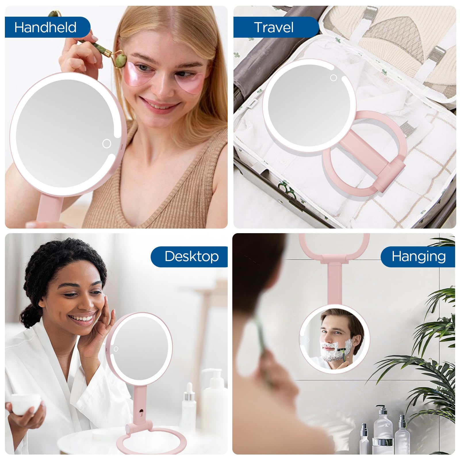 SANYCASA Lighted Makeup Mirror with Magnification, Makeup Mirror with Lights and Adjustable Brightness, Travel Portable Magnifyi