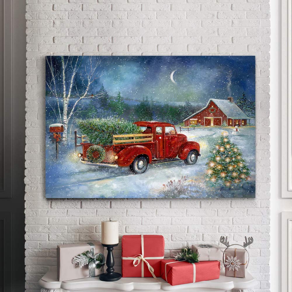 Renditions Gallery Canvas Nature Wall Art Paintings & Prints Serene Snowy Christmas Red Barn Modern Festival Glam Wall Hanging A